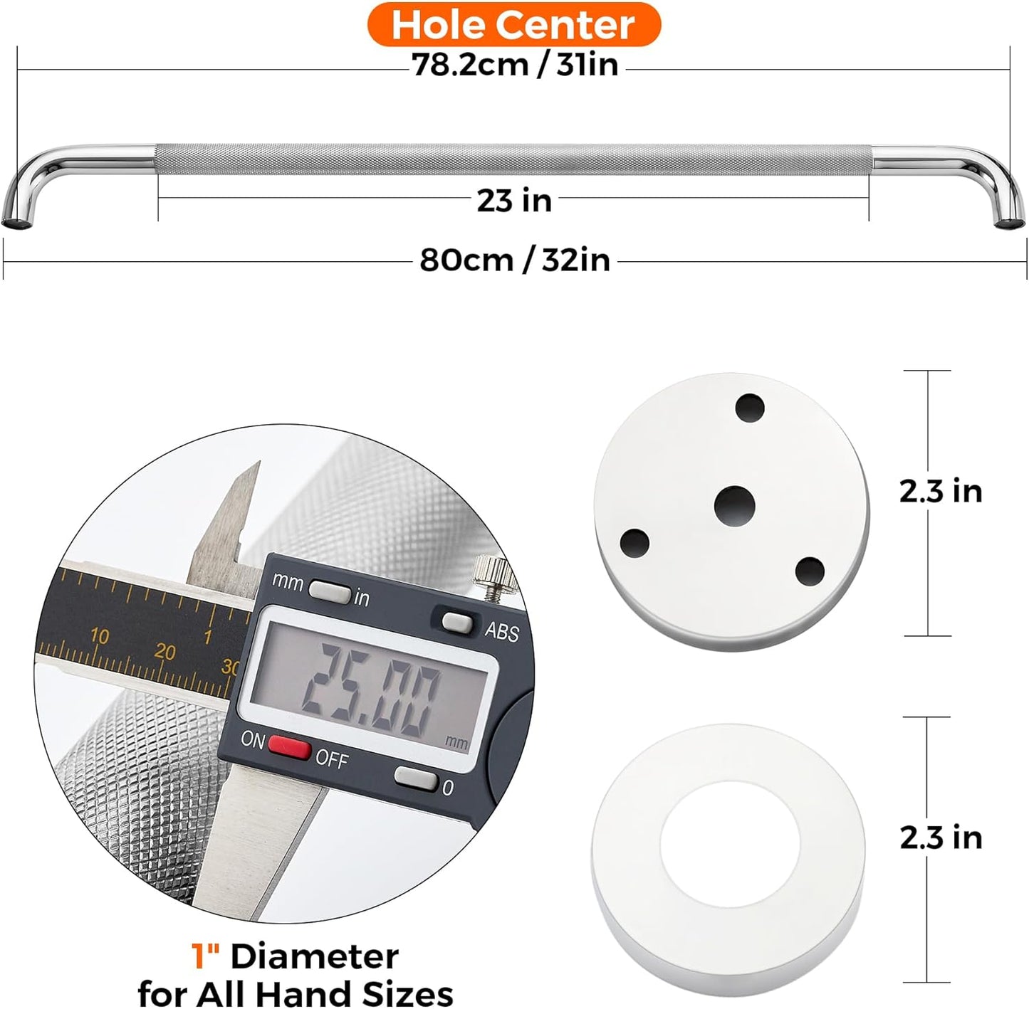 Grab Bars for Shower, 2 Pack 32-Inch Anti Slip Shower Handles for Elderly, Safety Shower Grab Bar, Stainless Steel Handicap Grab Bars for Bathroom (Polished Nickel 1" Diameter)