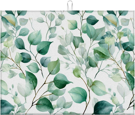 Dish Drying Mat For Kitchen Counter, Sage Green Microfiber Absorbent Dish Drainer Rack Pad Reusable Large 18x24in Drying Mat