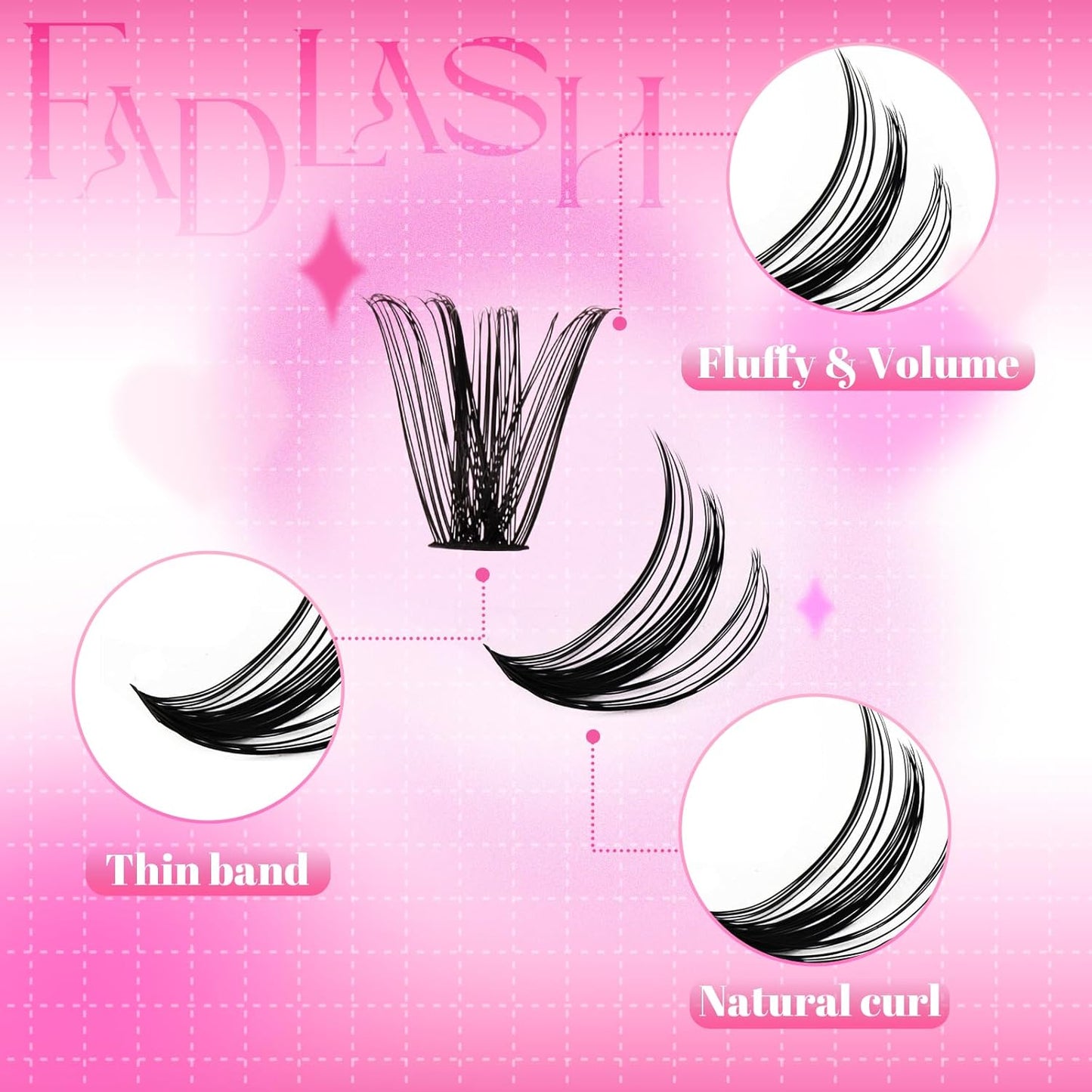 FADLASH Cluster Lashes D Curl Wispy Individual Lashes DIY Eyelash Extension Natural Look Reusable Fluffy Cluster Eyelash Extensions Self Application At Home (60D-0.07D-12-18MIX)