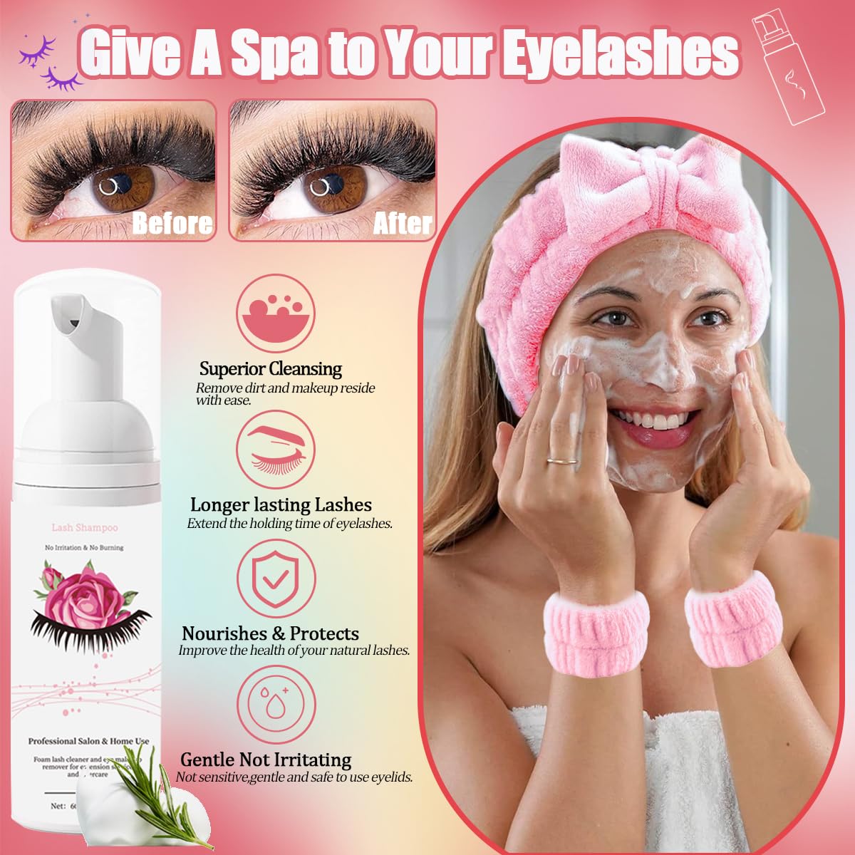 DIY Lash Extension Kit 584 Pcs Lashes Clusters with Bottom Lashes Lash Bond and Seal Glue Remover Lash Shampoo Cleansing Brush Headband Wristband Tweezers Eyelash Brush Applicator