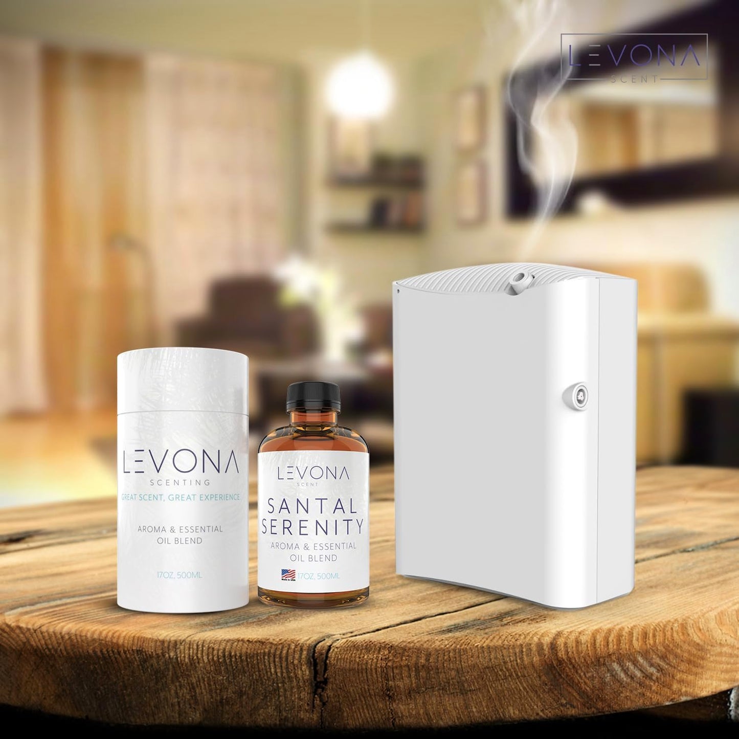 Levona Scent Santal Serenity Essential Oil: Notes of Sandalwood, Papyrus & Amber - aromatherapy oils for hotel, home and office - Fragrance oil for diffusers & Humidifiers - Home Luxury Scents -500 Ml