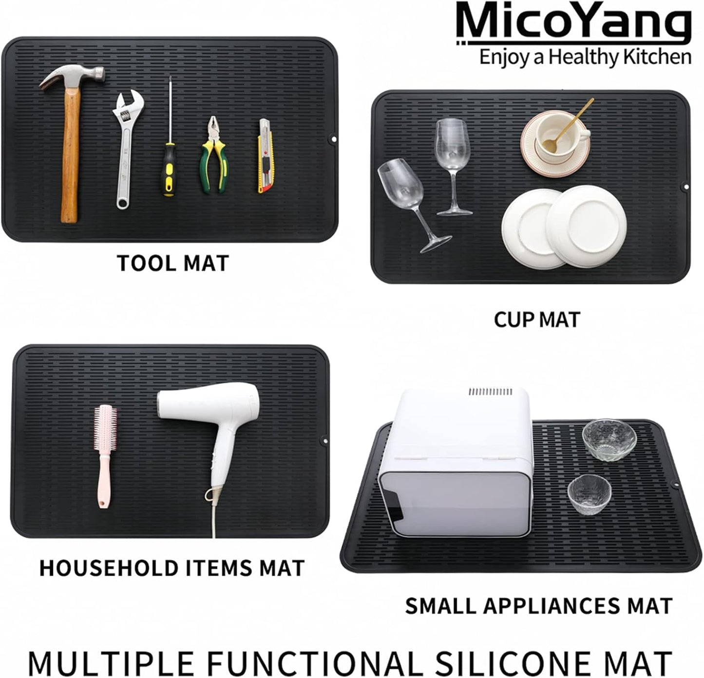 Silicone Dish Drying Mat for Multiple Usage,Easy clean,Eco-friendly,Heat-resistant Silicone Mat for Kitchen Counter or Sink,Refrigerator or Drawer Liner Black 3XL 28 inches x 18 inches