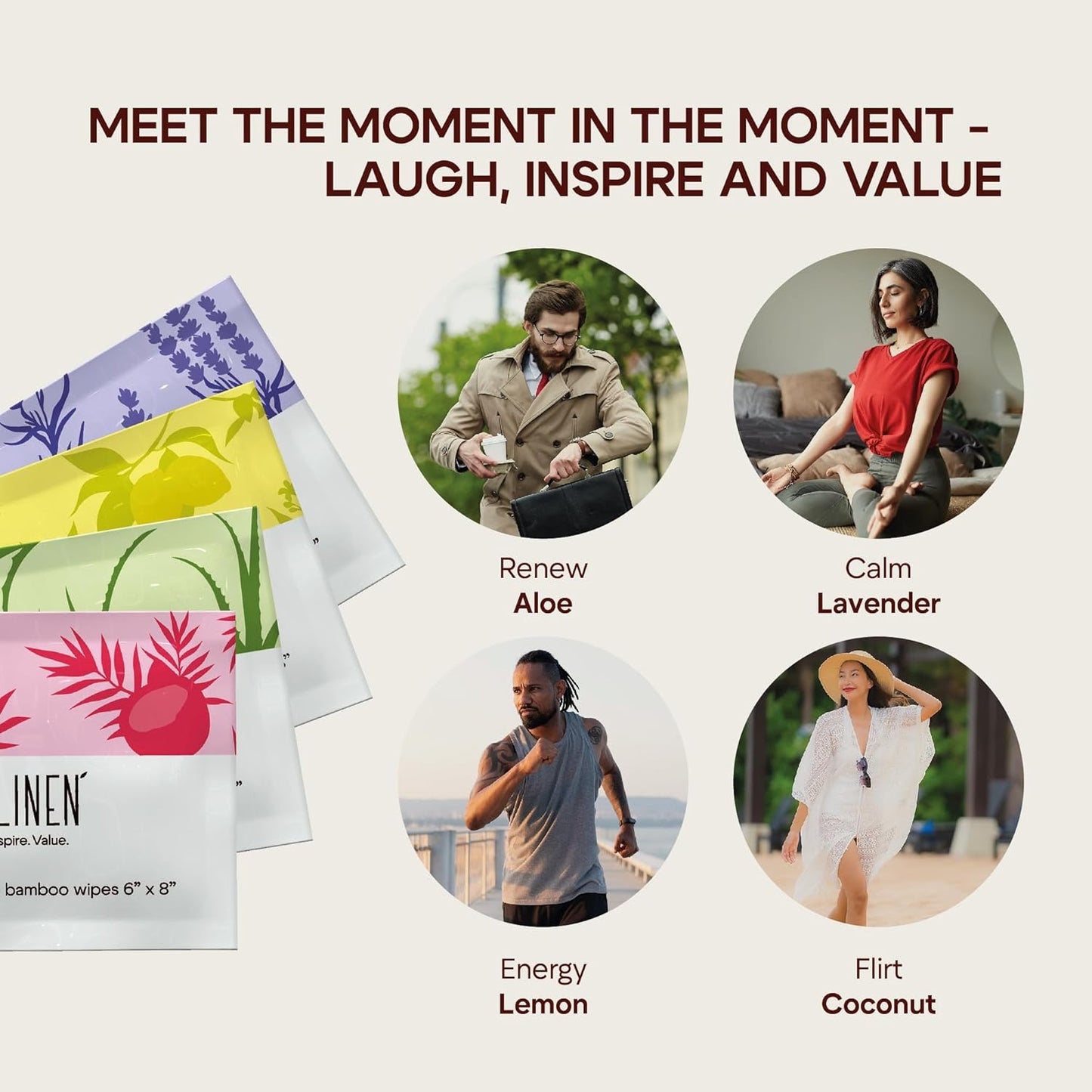 Bamboo Deodorant Wipes - 30 count - Individually Packaged - Aromatherapy Scent (Coconut)