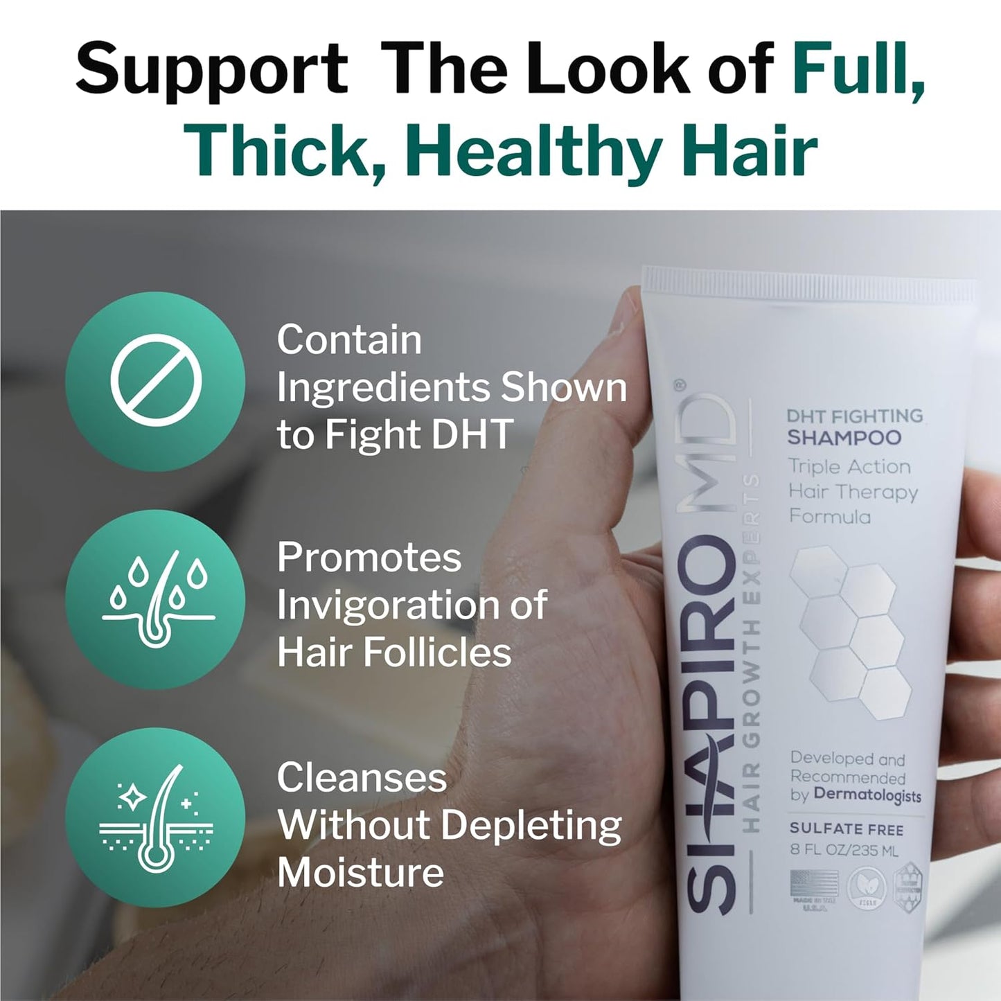 Shapiro MD Hair Growth Experts Hair Loss Shampoo | DHT Fighting Vegan Formula for Thinning Hair Developed by Dermatologists | Experience Healthier, Fuller and Thicker Looking Hair | 4 Month Supply