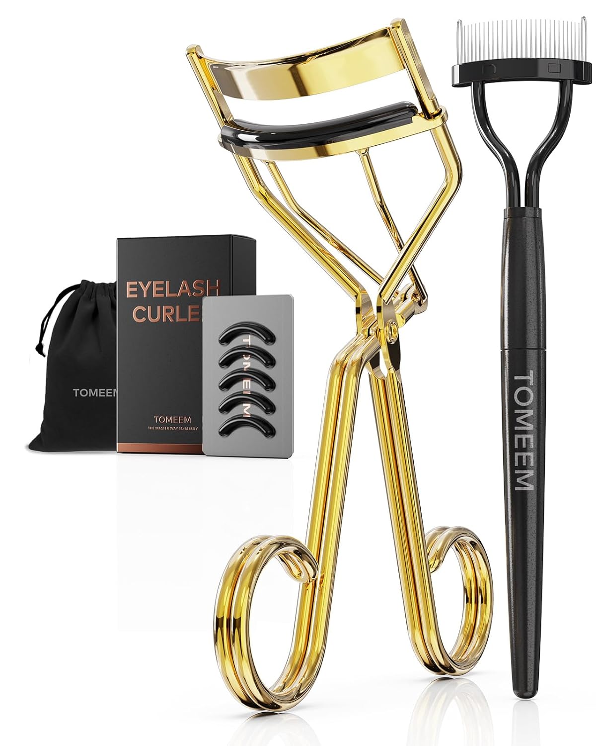 Eyelash Curler with Comb, Professional Volumizing Lash Lift Kit Lash Curler with Refill Pads for Home & Travel Uses, Gold