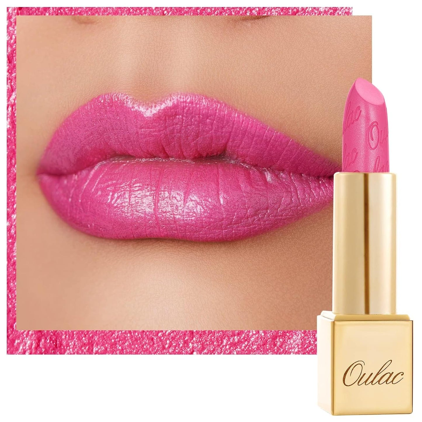Oulac Hot Pink Lipstick for Women with Metallic 3D Shine Lightweight Hydrating Formula, High Impact Lip Color, Vegan Beauty, Full Coverage Lip Makeup, Christmas Gifts for Women, Sweet Lolita(17)
