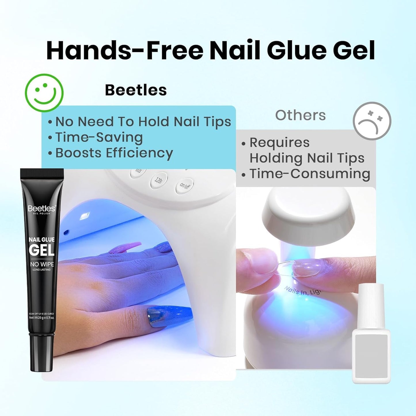 Beetles 2Pcs 20g Nail Glue Gel, No Wipe, Hands-Free Tipex Solid Nail Glue Gel, Super Strong for Acrylic Nails Extension Fake Nails, 3D Nail Art, Great for Home & Salon Use, U V Light Required