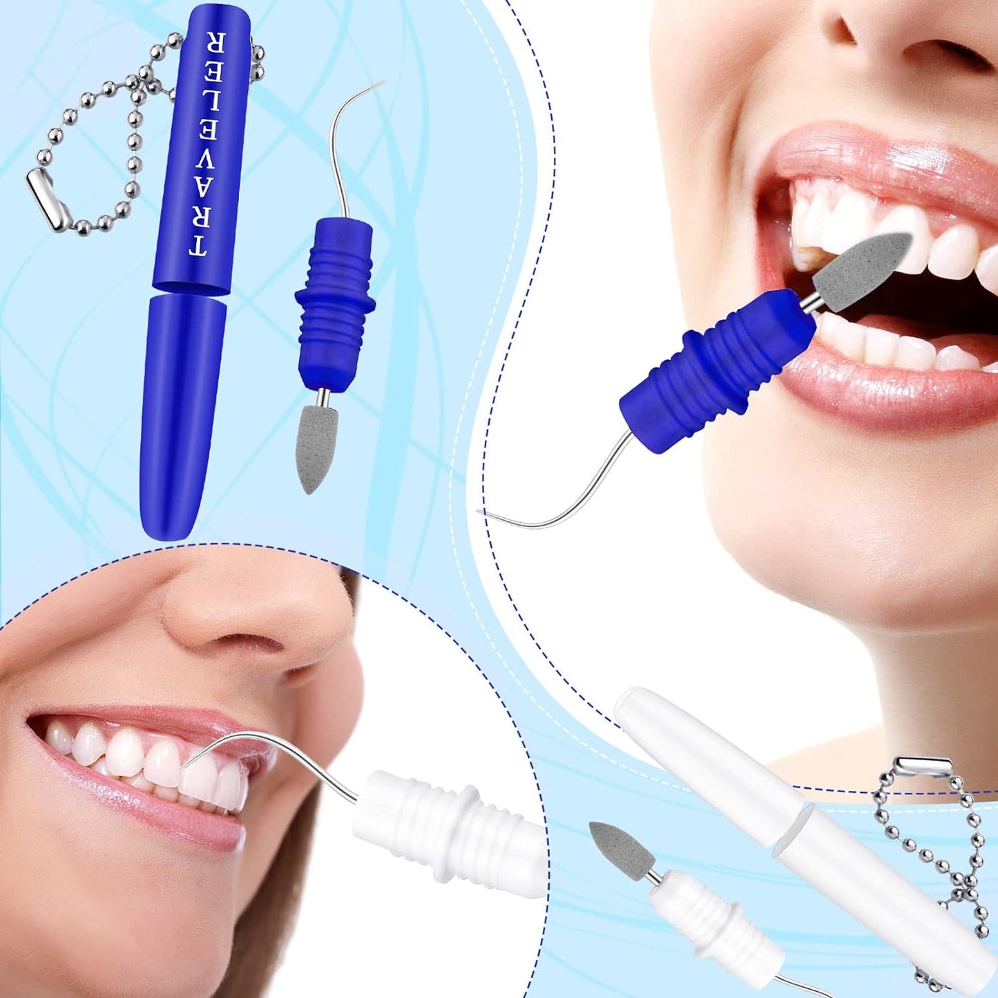 4 Pieces Travel Dental Tooth Picks Mini Metal Toothpick Holder Reusable Portable Toothpick Holder Pocket Tooth Dental Tool Set Remove Plaque Toothpicks for Teeth Cleaning with Keychain