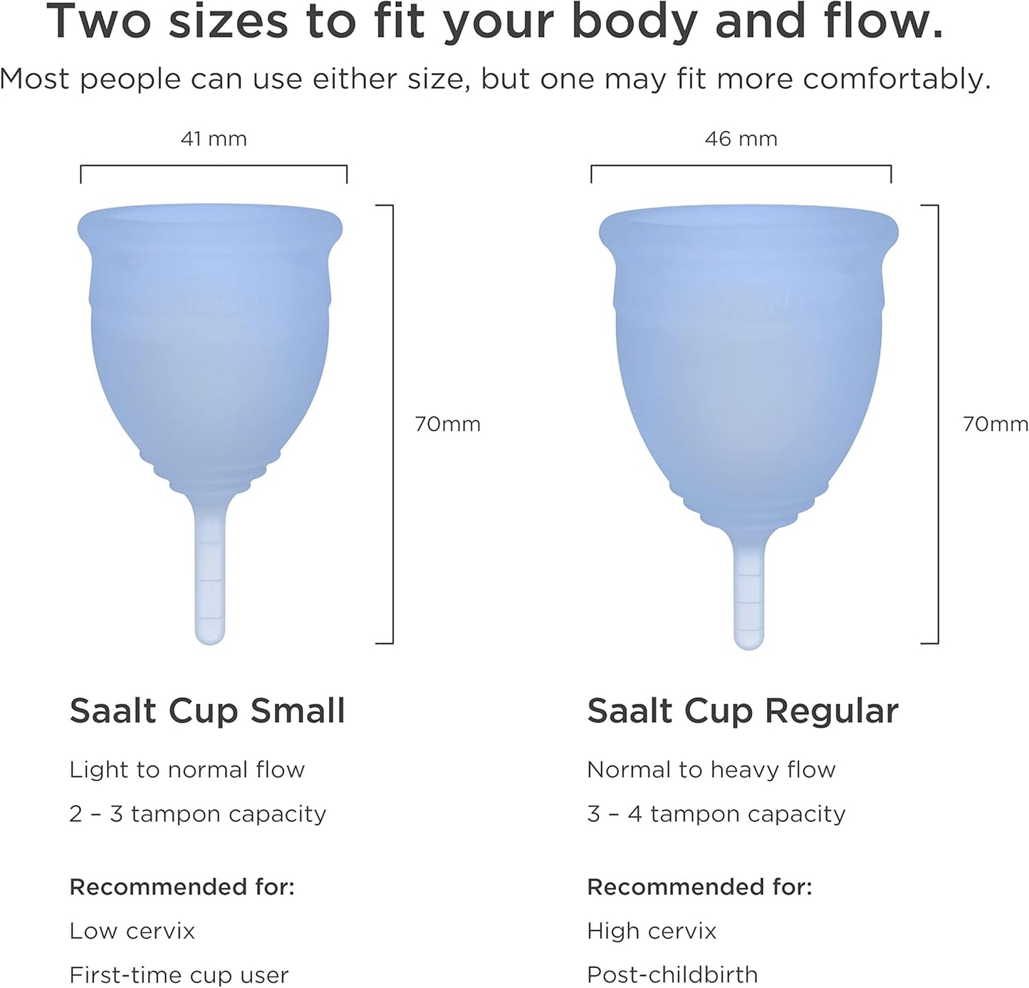 Saalt Menstrual Cup – Reusable Period Cup – Made for Comfortable, Leak-Free Protection Up to 12 Hours – BPA & Latex Free – Includes Cup & Carry Bag (Regular, Ocean Blue)