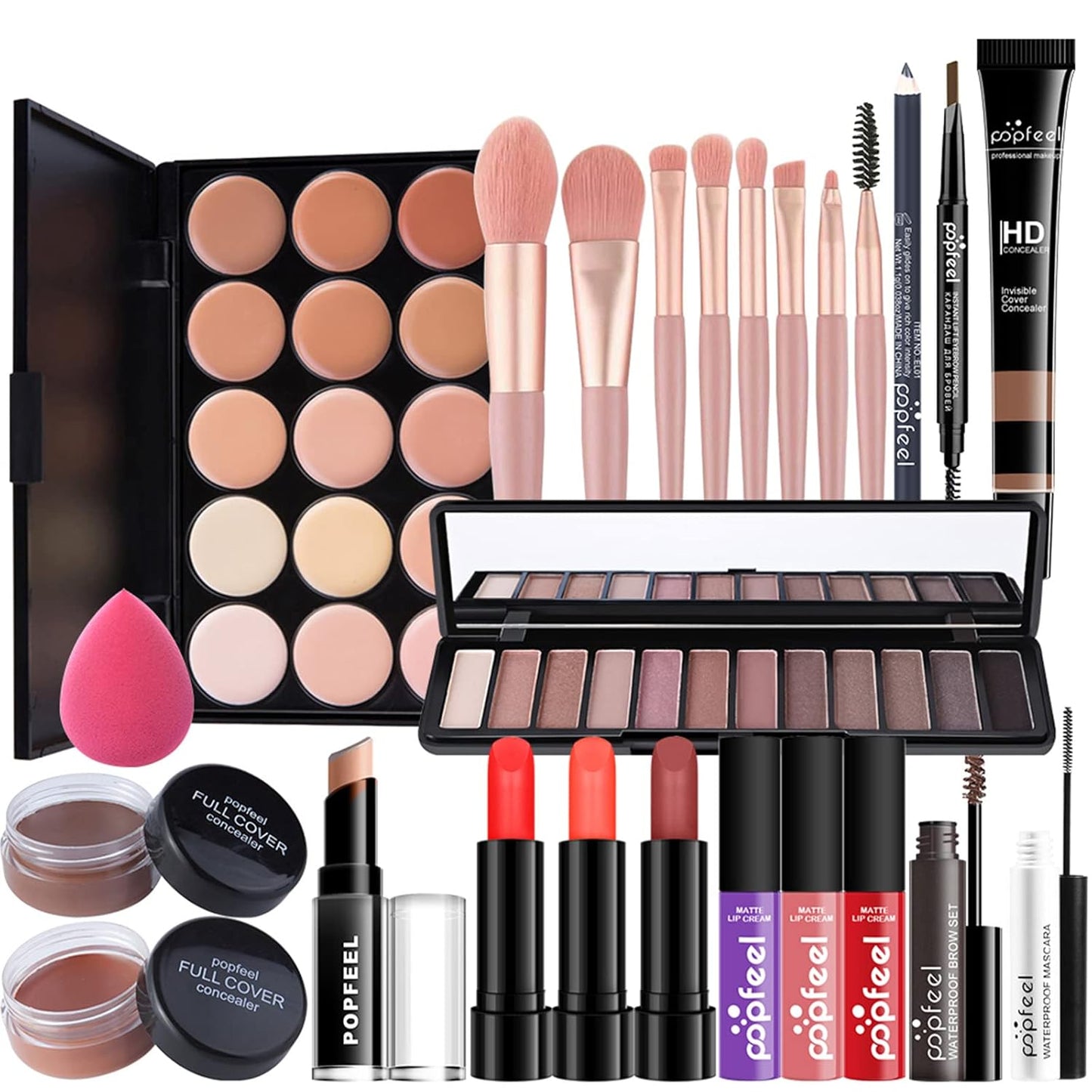 All-in-one Makeup Set Holiday Gift | Full Makeup Kit for Women Essential Starter Bundle Include Eyeshadow Palette Lipstick Blush Cream Concealer Face Powder Eyeliner Mascara Lipgloss Brush