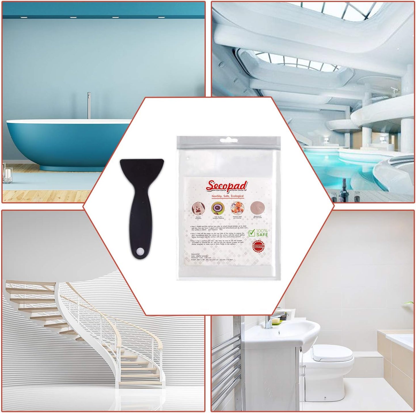 Original Bathtub Stickers Non-Slip, Safety Shower Treads Adhesive Bright Flowers Appliques with Premium Scraper