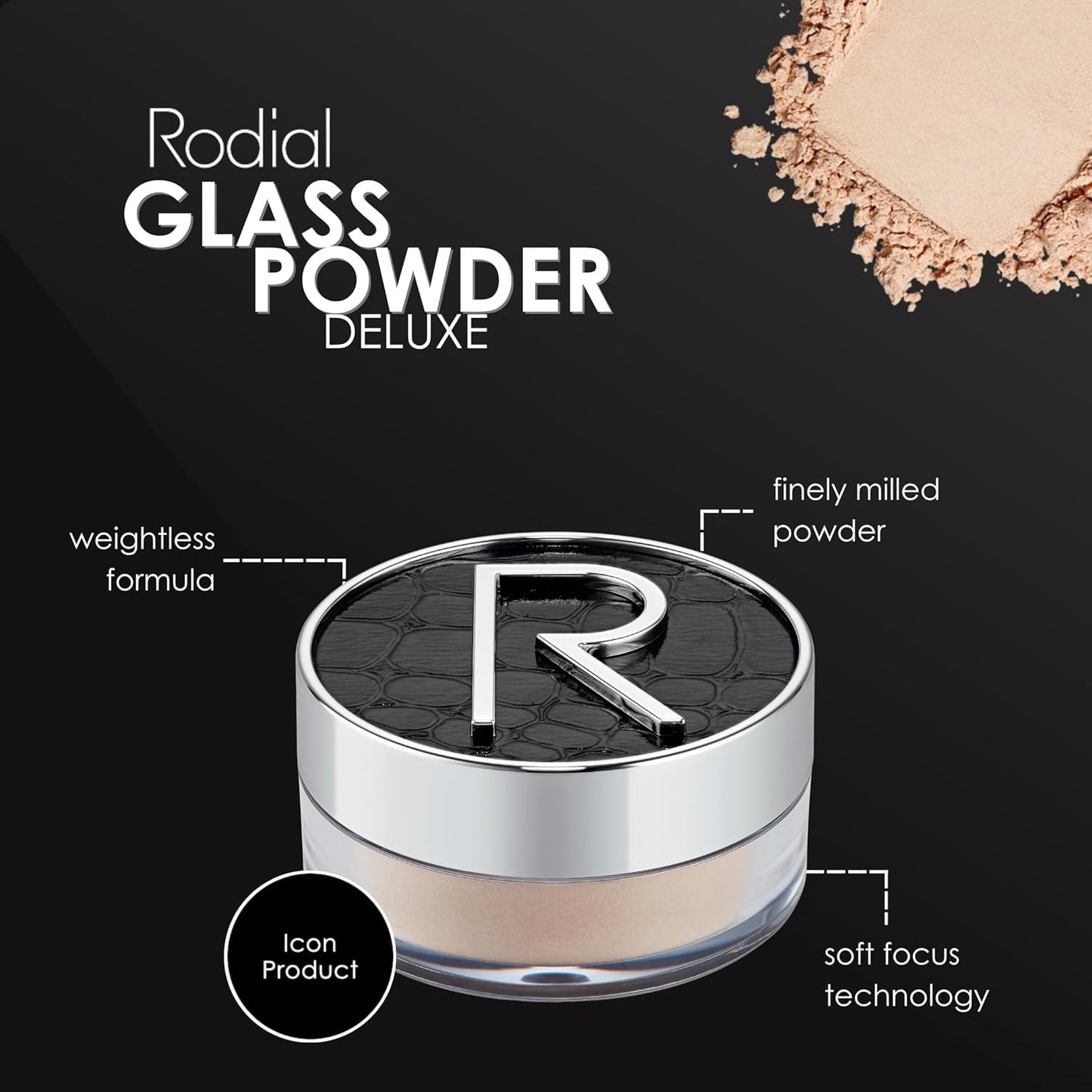 Rodial Glass Powder Mini 0.10oz., Skin Perfecting Loose Face Powder, Creamy Formula for a Natural Luminosity Glow, Finishing Powder for a Flawless Skin Look, Setting Powder
