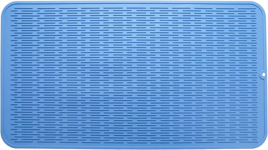 Silicone Dish Drying Mat for Multiple Usage,Easy clean,Eco-friendly,Heat-resistant Silicone Mat for Kitchen Counter or Sink,Refrigerator or Drawer Liner Lichen BlueL 4XL 32 inches x 18 inches