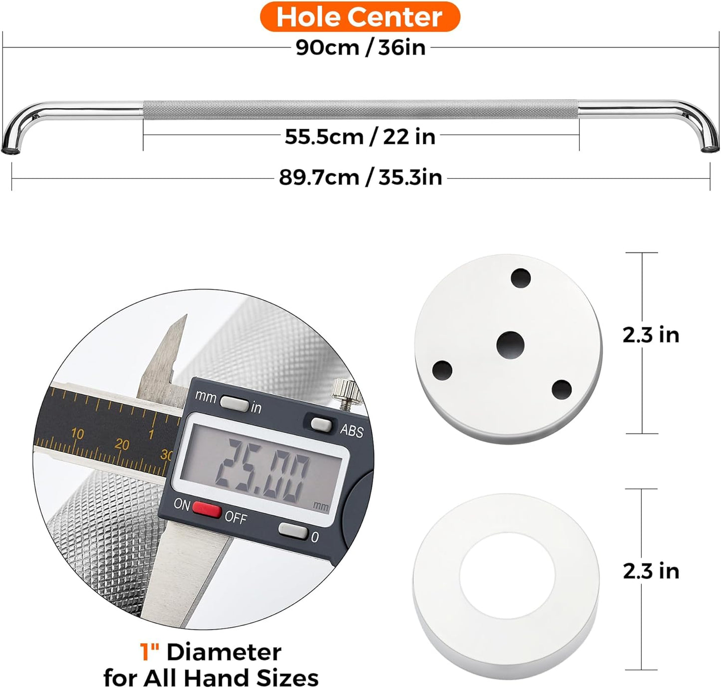 Grab Bars for Shower, 2 Pack 36-Inch Anti Slip Shower Handles for Elderly, Safety Shower Grab Bar, Stainless Steel Handicap Grab Bars for Bathroom (Polished Nickel 1" Diameter)