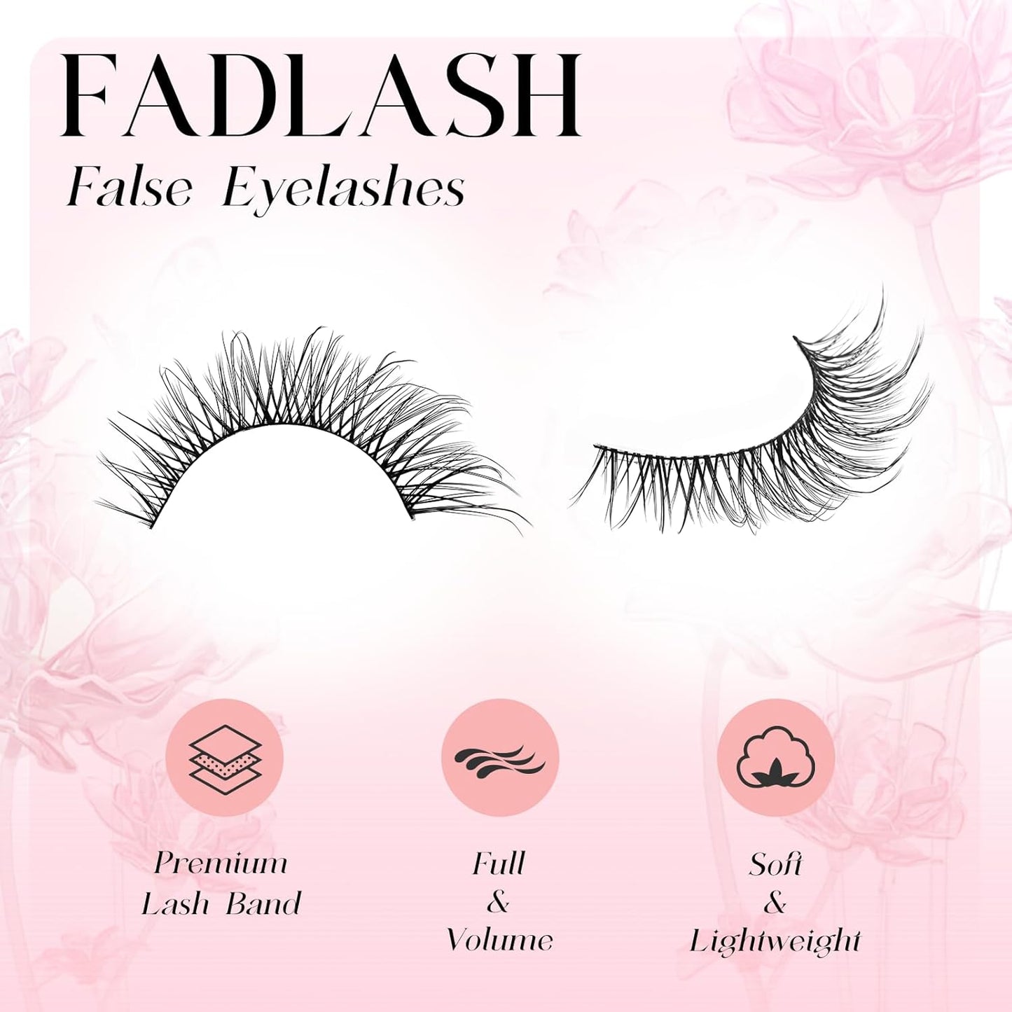 False Eyelashes Natural Look Cat Eye Lashes Wear Comfortable Black Fake Lashes with Thin Band, Pack 10 Pairs, BY004 FADLASH