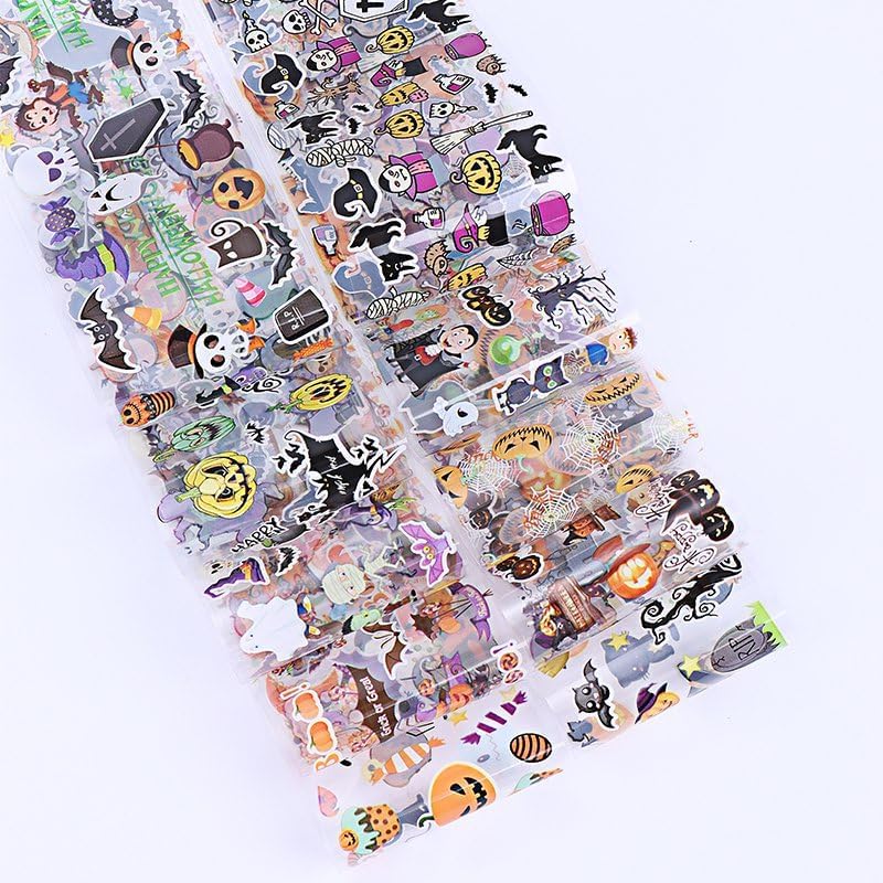 Halloween Nail Foil Transfer Stickers 10 Rolls Orange Pumpkins Skull Nails Stickers Funny Black Hat Nail Foils 1 Box Colorful Starry Sky Paper Nail Decals Halloween Nails Art Sticker Nails Art Decals