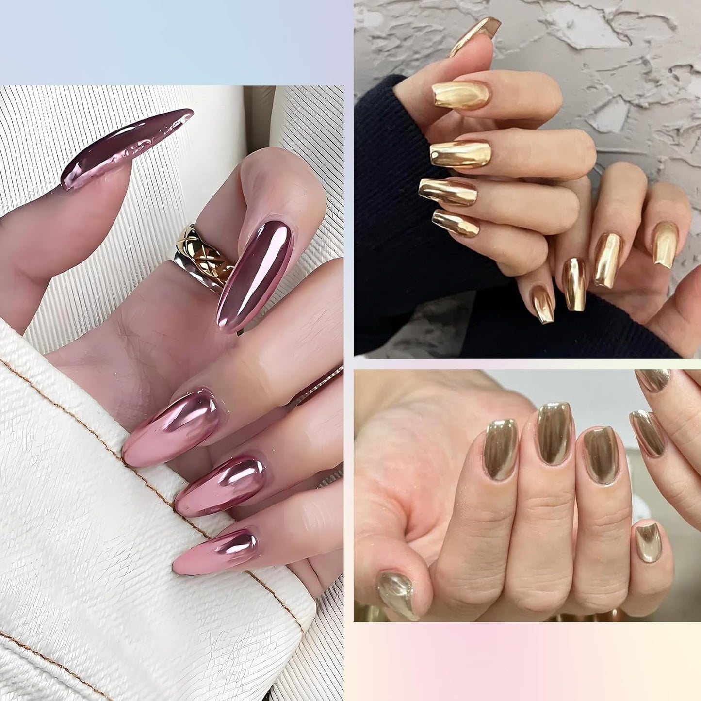 6 Jars Chrome Nail Powder, Chrome Effect Nail Powder Set, Shiny Nail Glitter Powder with Magic Mirror Effect for Nail Art Design Decoration