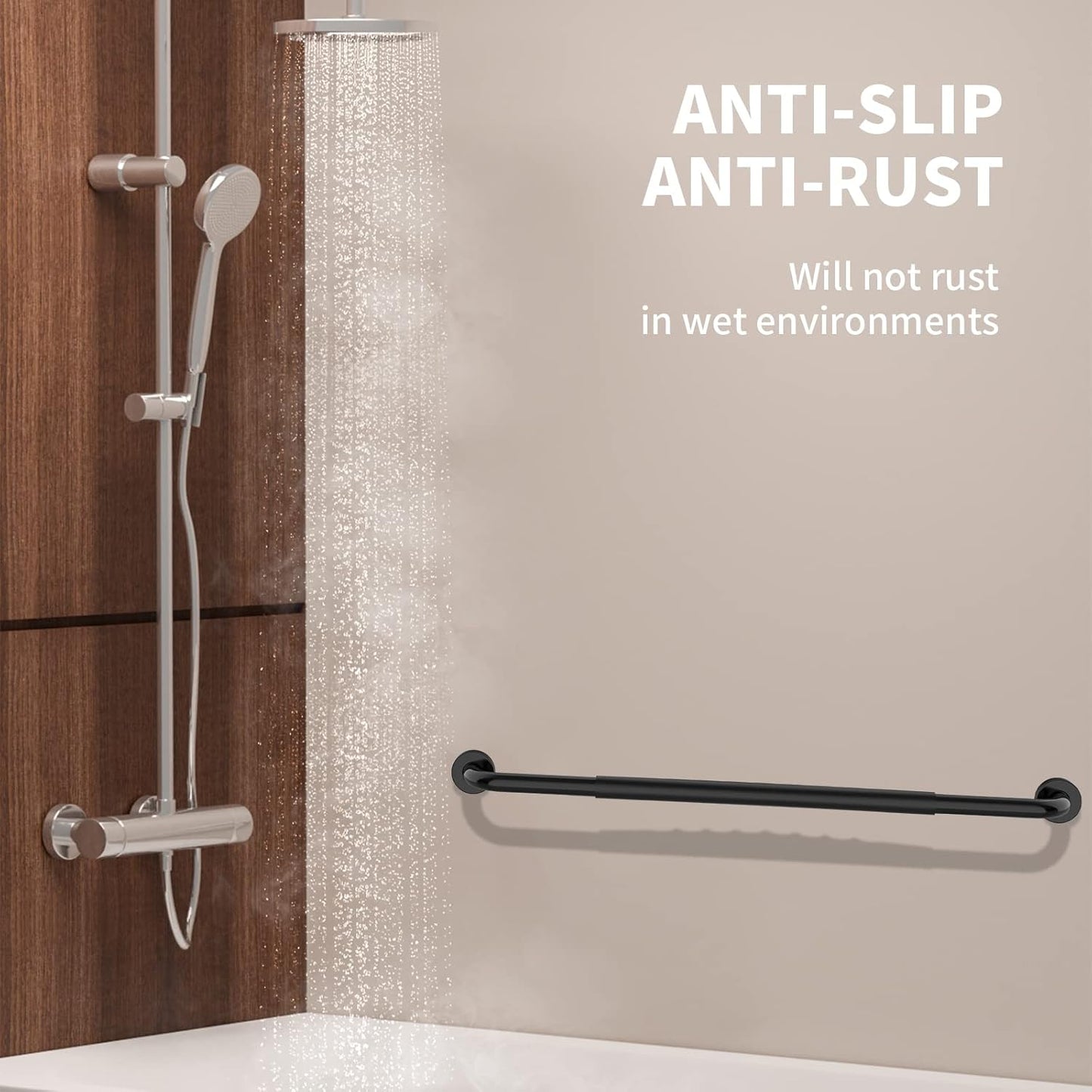 36 Inch Shower Grab Bar w/Anti Slip Rubber Grip, Munzong Black Stainless Steel Bathroom Grab Bar, Bathroom Balance Bar,Safety Handrail Support,Handicap Injury Elderly Senior Assist Bath Handle