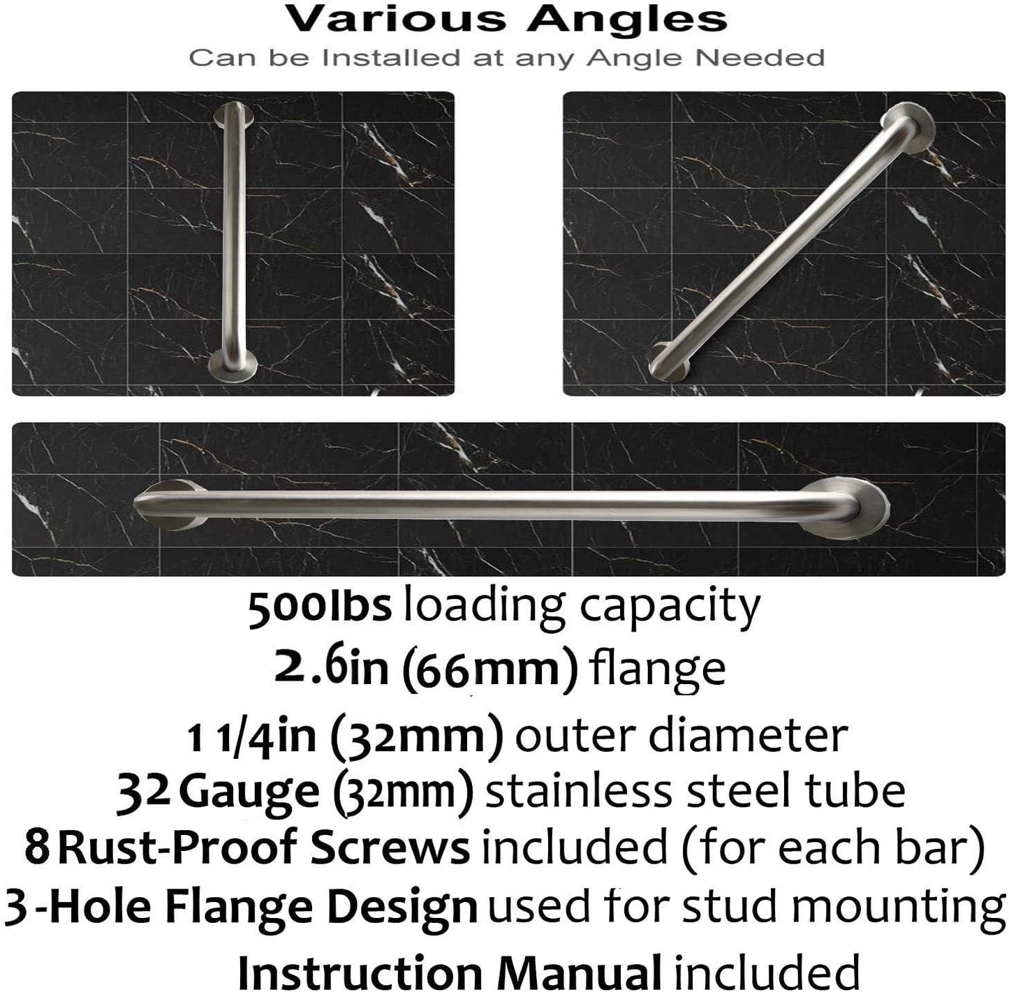 2 Pack 24 Inch Shower Grab Bar, iMomwee Satin Brushed Nickel Stainless Steel Bathroom Grab Bar Handle,Shower Balance Bar,Safety Hand Rail Support,Handicap Elderly Senior Assist Handle(1.25" Diameter)