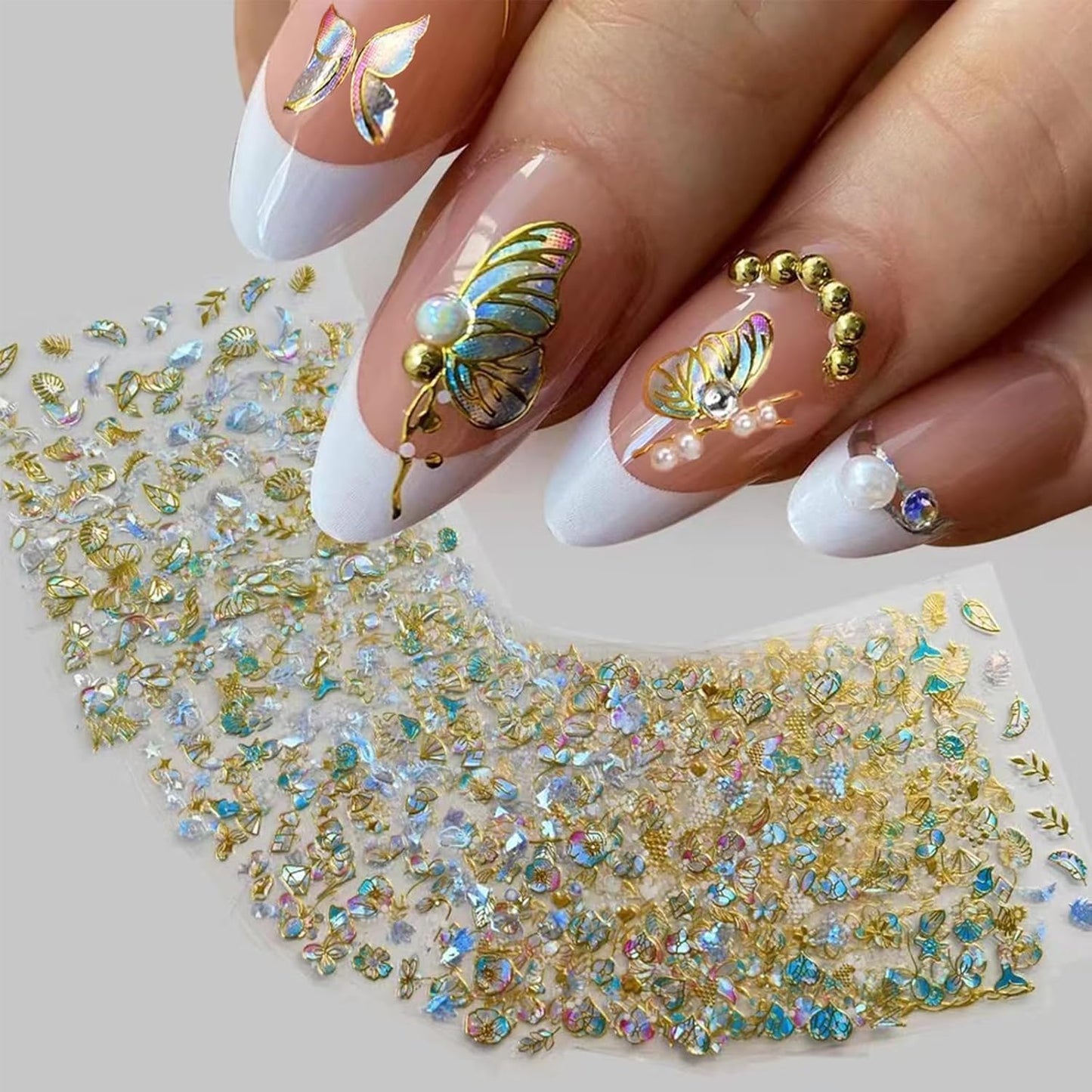 20 Sheets Butterfly Nail Stickers Y2k Gold 3D Self Adhesive Shiny Butterflies Nail Art Charms Decals Heart Nails Supplies Decoration Accessories (ST-GB)
