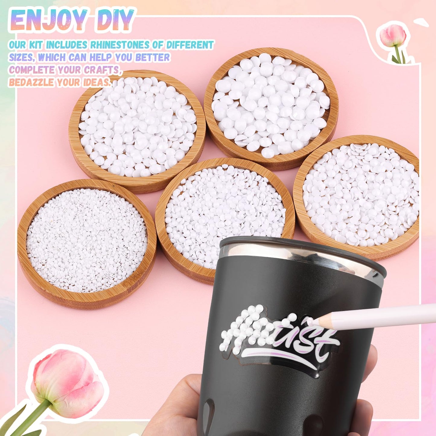 30000Pcs Resin Rhinestones for Bedazzling with 3Pcs B7000 Jewelry Glue, White Flatback Gems Rhinestones for Crafting, Clothing Tumblers Mugs Shoes Fabric Decor Nail Art