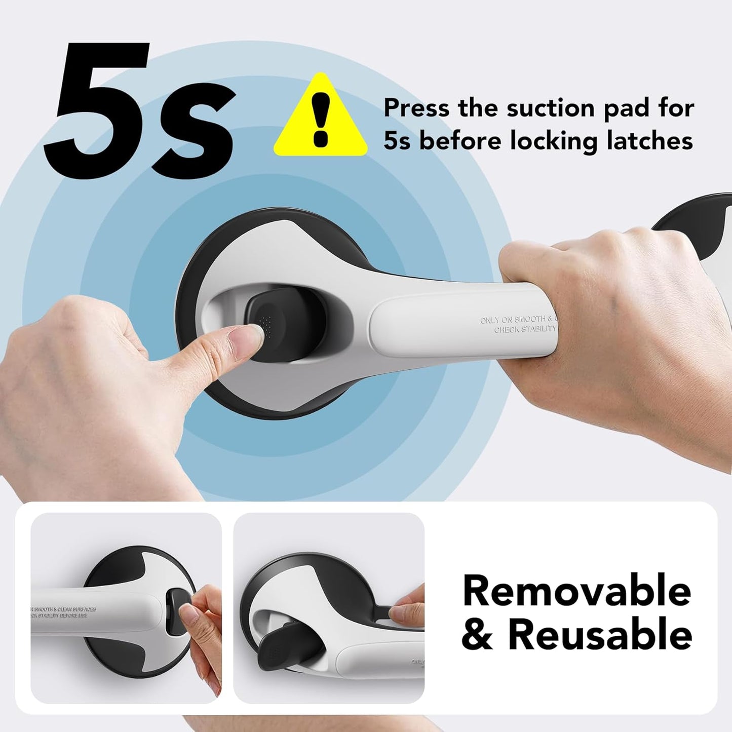 2 Pack 12 Inch Grab Bars for Bathtubs and Showers for Seniors, Heavy Duty Shower Handle for Elderly, Suction Cup Removable Handrails Handicap Bath Grip Bathroom Safety Grips (Black and White