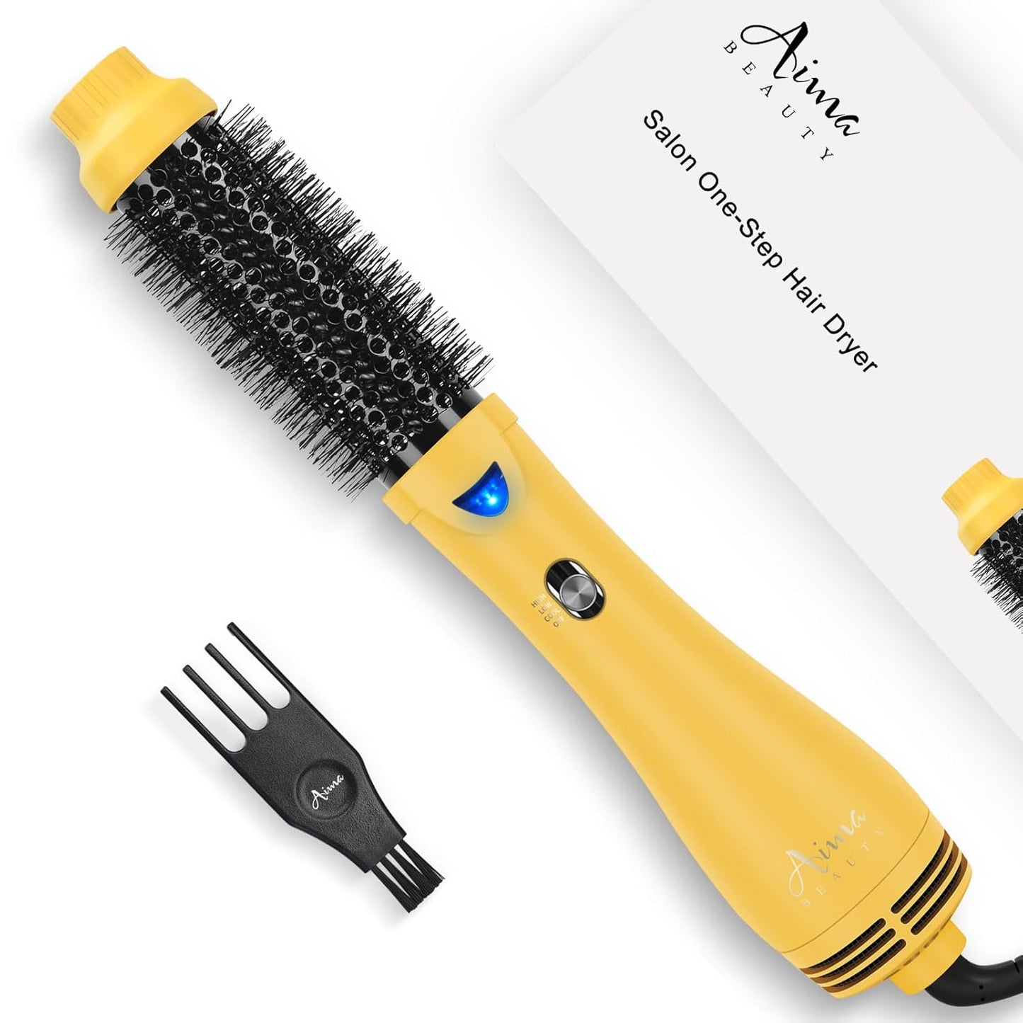 Hair Dryer Brush, Aima Beauty 4-in-1 Upgrade Hot Air Straightener Curler Function for Women, Hair Styling Tools, Yellow-Round