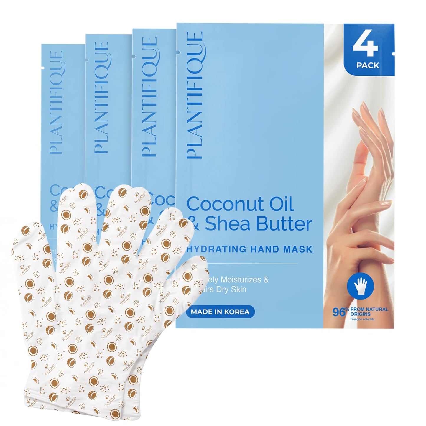 PLANTIFIQUE Hand Mask for Dry Hands – 4 Pairs Moisturizing Gloves with Shea Butter | Hyaluronic Acid & Macadamia | Korean Skincare | Vegan Spa Hand