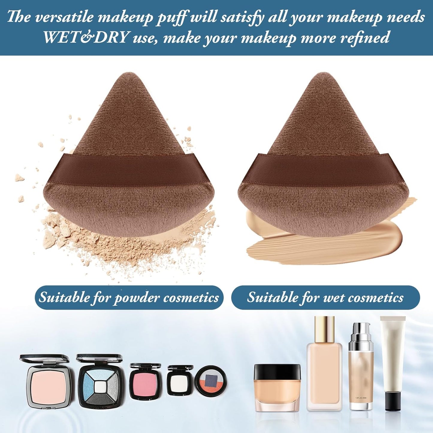 Suclain 48 Pcs Velour Triangle Powder Puff Soft Velour Makeup Puff for Face Powder Makeup Triangle Sponges for Wet and Dry Cosmetic Foundation Loose Mineral Body Tool(Brown)
