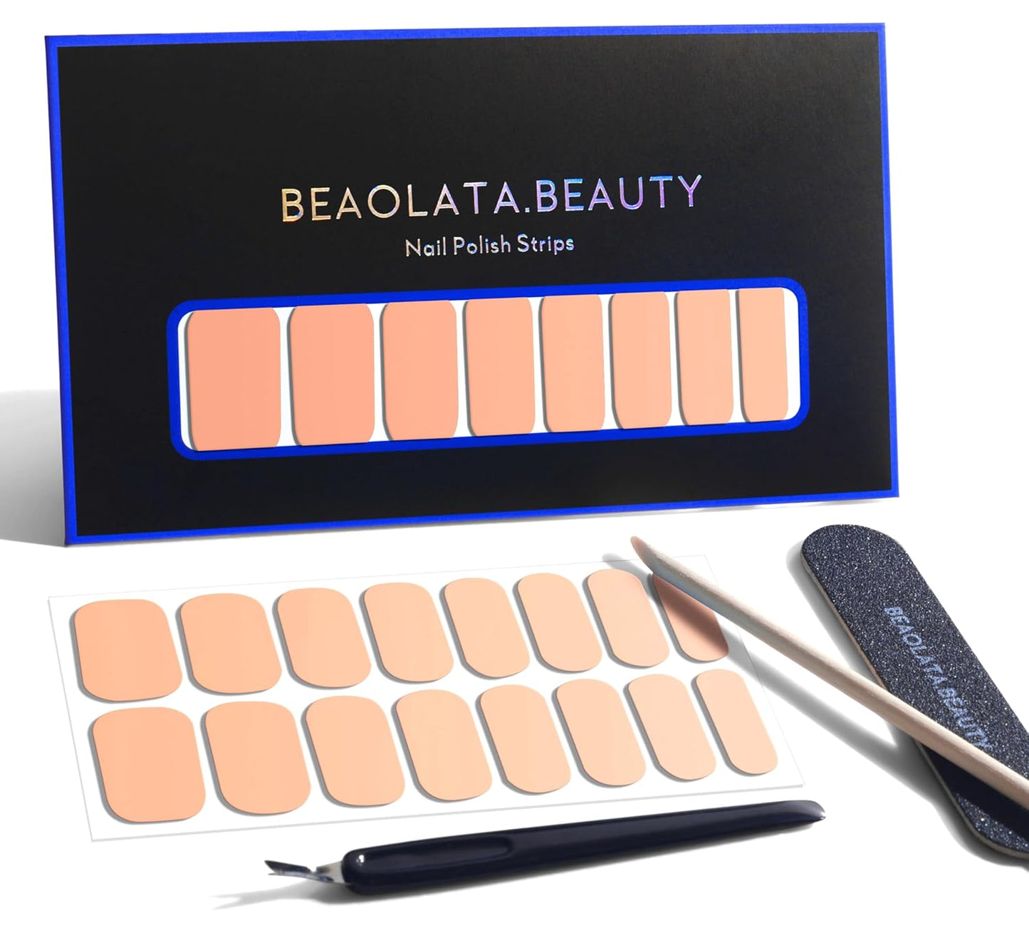 Nail Polish Strips, 32PCS Salon Quality Wraps, Long Lasting Gel Nail Stickers for Women Easy Apply& Remove (Yellow Peach)