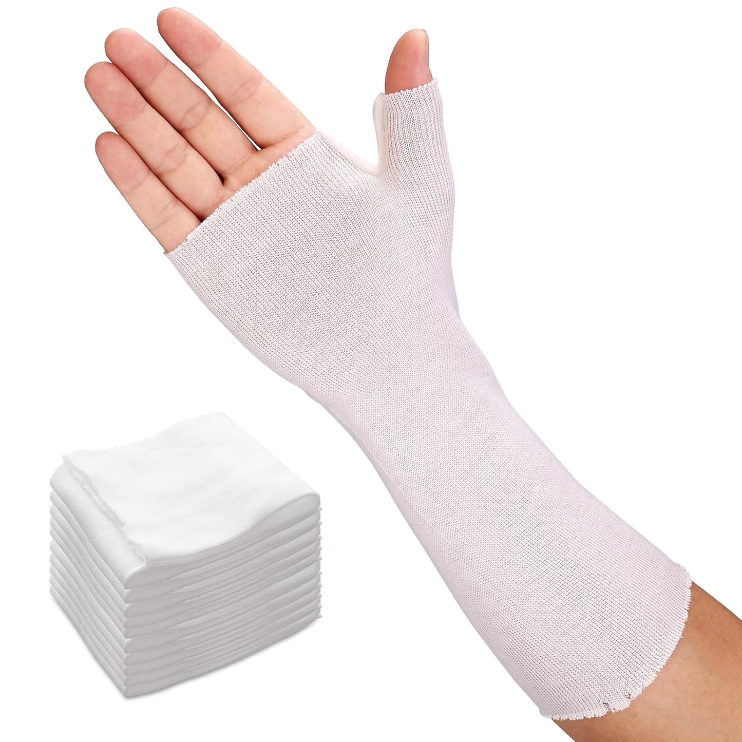 Velpeau Hand Socks for Splint (Pack of 10), Breathable, Thin Stockinette Tubing for Arm, Wrist Brace with Thumb Spica Liner, Cotton Gauze Sleeve, Under Cast Wrap, Arm Cover for Men and Women (White, Light Version, L)