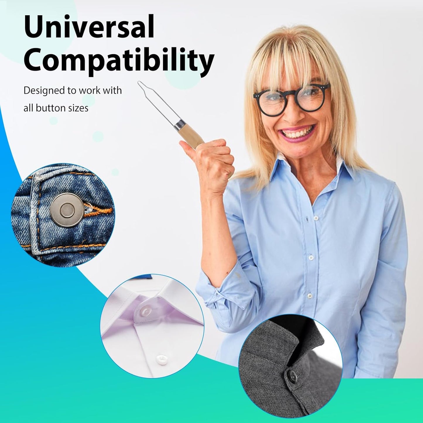 3-Pack Button Hook Assist Device with Easy-Grip Wooden Handle for Shirts, Coats, Dresses - Ideal Button Aids for Arthritis & Limited Dexterity