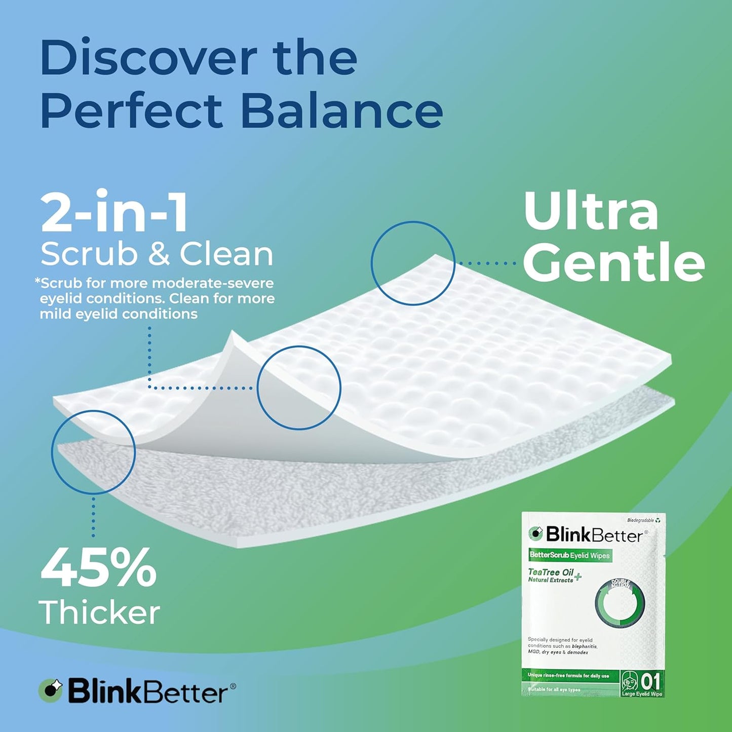 Tea Tree Oil Eyelid Wipes- 60 (Pack of 3) Natural Blepharitis, MGD & Dry Eye Relief Wipes | Cleansing, Soothing, Dual-Textured, Triple Moisture Formula | Biodegradable & Gentle