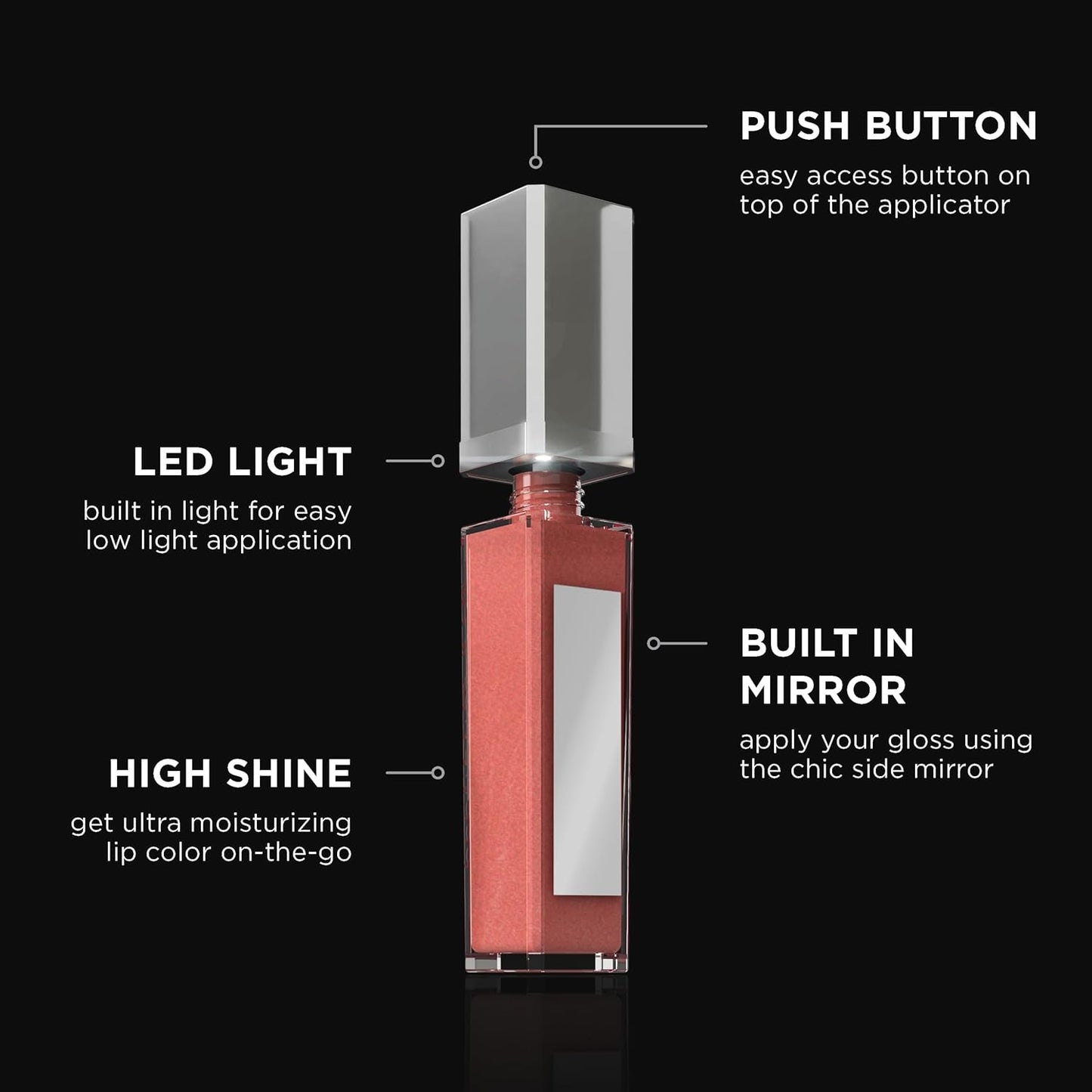 Pure Cosmetics Pure Illumination Lip Gloss - LED-lit Applicator w/Side Mirror - Non-Sticky, Moisturizing & Hydrating Lip Glosses - Soothes & Protects Dry Chapped Lips (Shimmer)