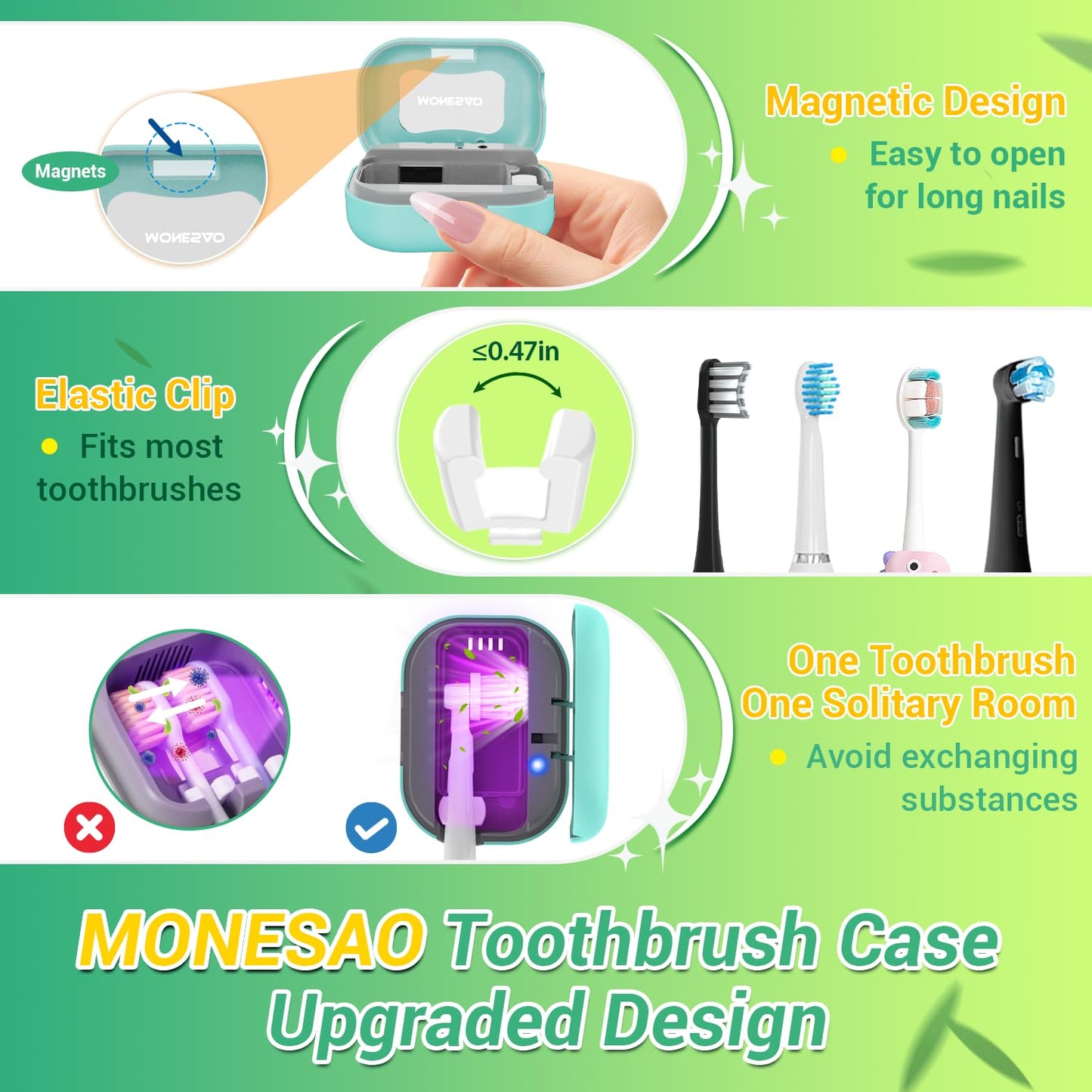 MONESAO Toothbrush Sanitizer Case, Toothbrush Covers with Holder, Rechargeable Travel Home Toothbrush And Holder, Cleaner Case for All Electric And Manual Toothbrushes (Blue)