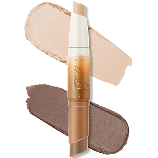 FOCALLURE 2 in 1 Cream Bronzer and Highlighter Stick,Non-greasy & Non-drying Contour Pencil,Easy to Create a Natural Matte Finishing,Long Lasting & Waterproof Face Brighten Make up Pen,CUSTARD SAUCE