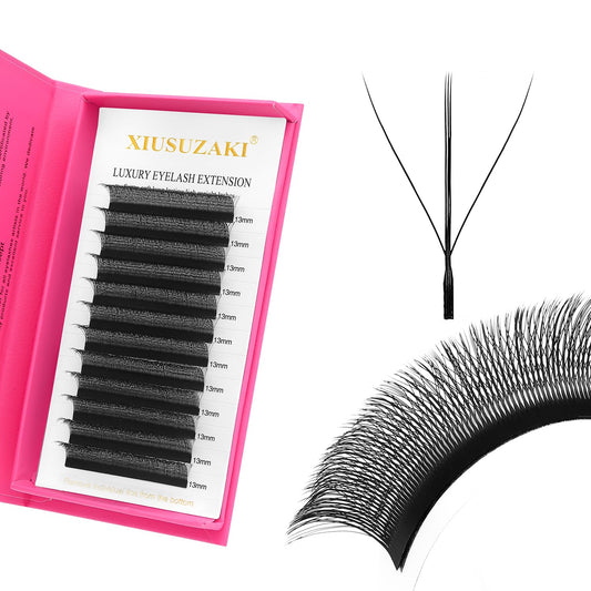 Lash Extensions Three Core Tips 3D Eyelash Extensions W Shape 0.07mm Thickness C Curl 10mm Premade Fans Easy Fan Volume Lashes Matte Black Crisscross(W-3D-Three Core-0.07-C,10mm)