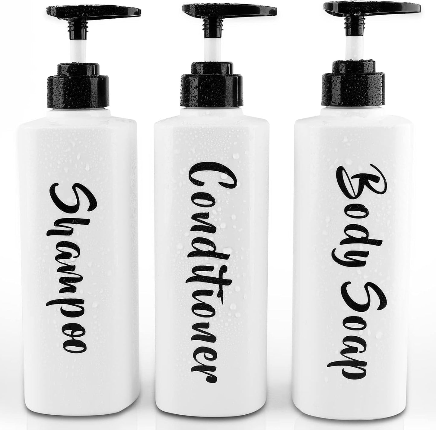 16.9oz Shampoo and Conditioner Dispenser Set of 3-Printed Shower Soap Dispenser Plastic Shampoo Bottles Refillable with Pump - Shampoo Conditioner Body Wash Dispenser for Bathroom Shower Wall