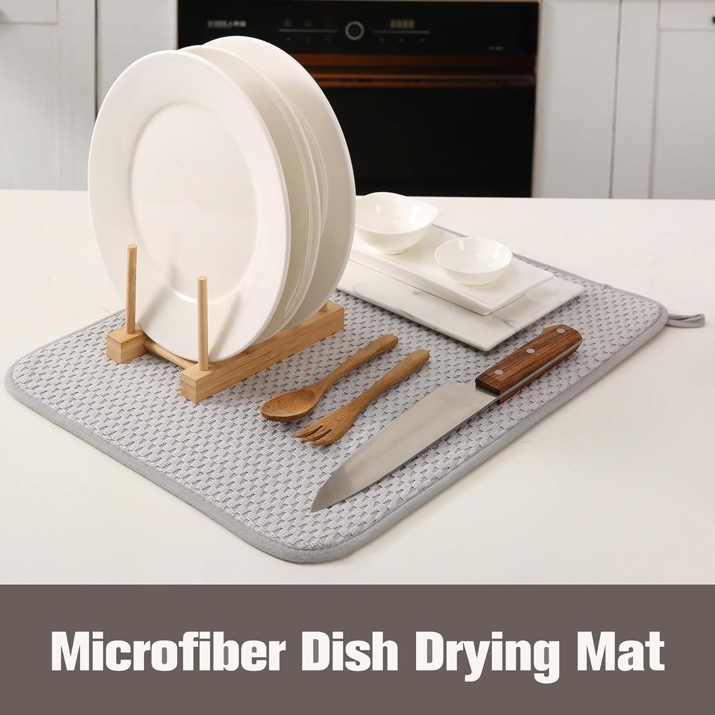 2 Pack Microfiber Dish Drying Mat for Kitchen Counter,Ultra Absorbent Dish Drainer Mat ,Dish Drying Pad , Dish Rack Mat 20×15 Inch (Silver Gray)