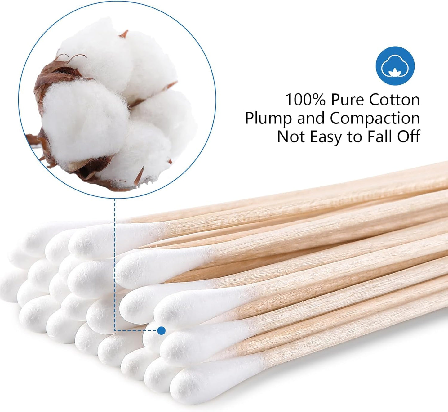 JMU 6 Inch Sterile Cotton Tipped Applicators, 200 Count Long Cotton Swabs, Wood Shaft Medical Swabs