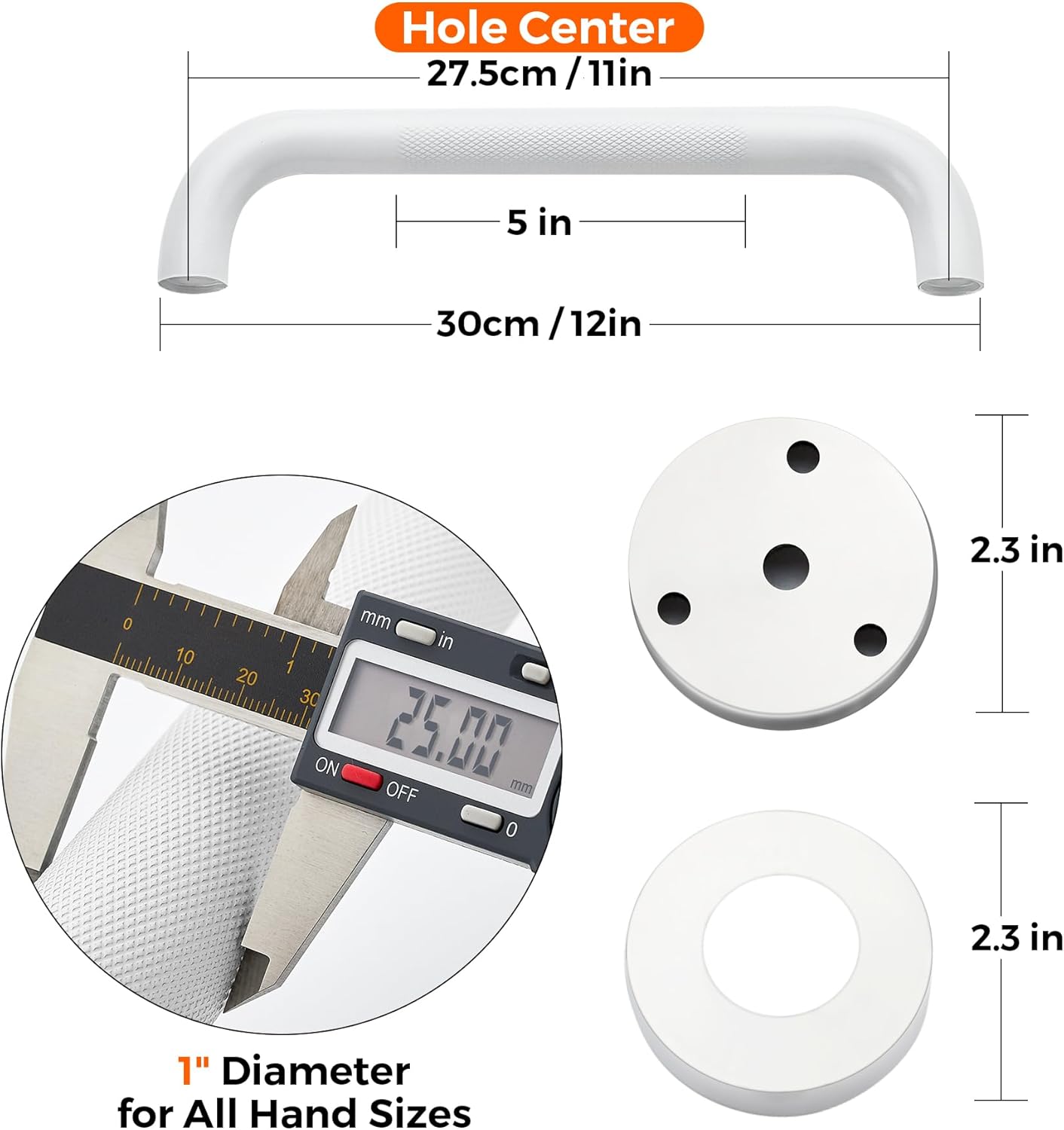 Grab Bars for Shower, 2 Pack 12-Inch Anti Slip Shower Handles for Elderly, Safety Shower Grab Bar, Stainless Steel Handicap Grab Bars for Bathroom (White 1" Diameter)