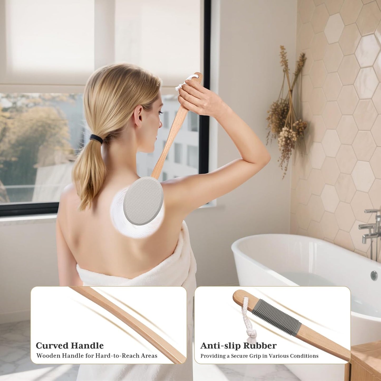 AmazerBath Lotion Applicator for Back, Feet, 4 Replaceable Pads with Long Handle, Back Sunscreen Applicator for Elderly, Women, Apply Cream Medicine Skin Cream Moisturizer Sunscreen Tanner, Gray