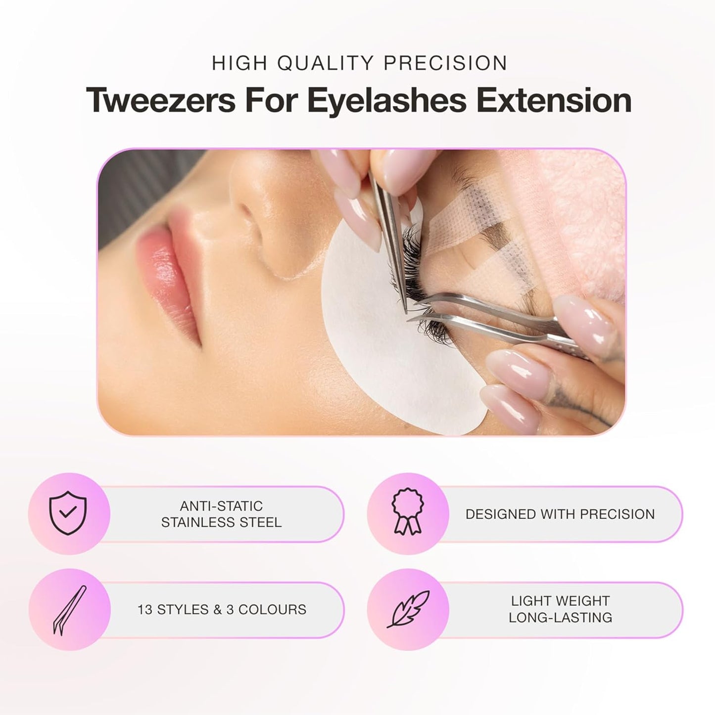 Curacoro Lash Tweezer - Professional & Precision Fiber Tip Grip Lash Tweezers for Eyelash Extensions, Multi Shapes & Purposes Tweezers for Volume, Isolation & Classic Lashes (Galaxy, Lashy and Classy)