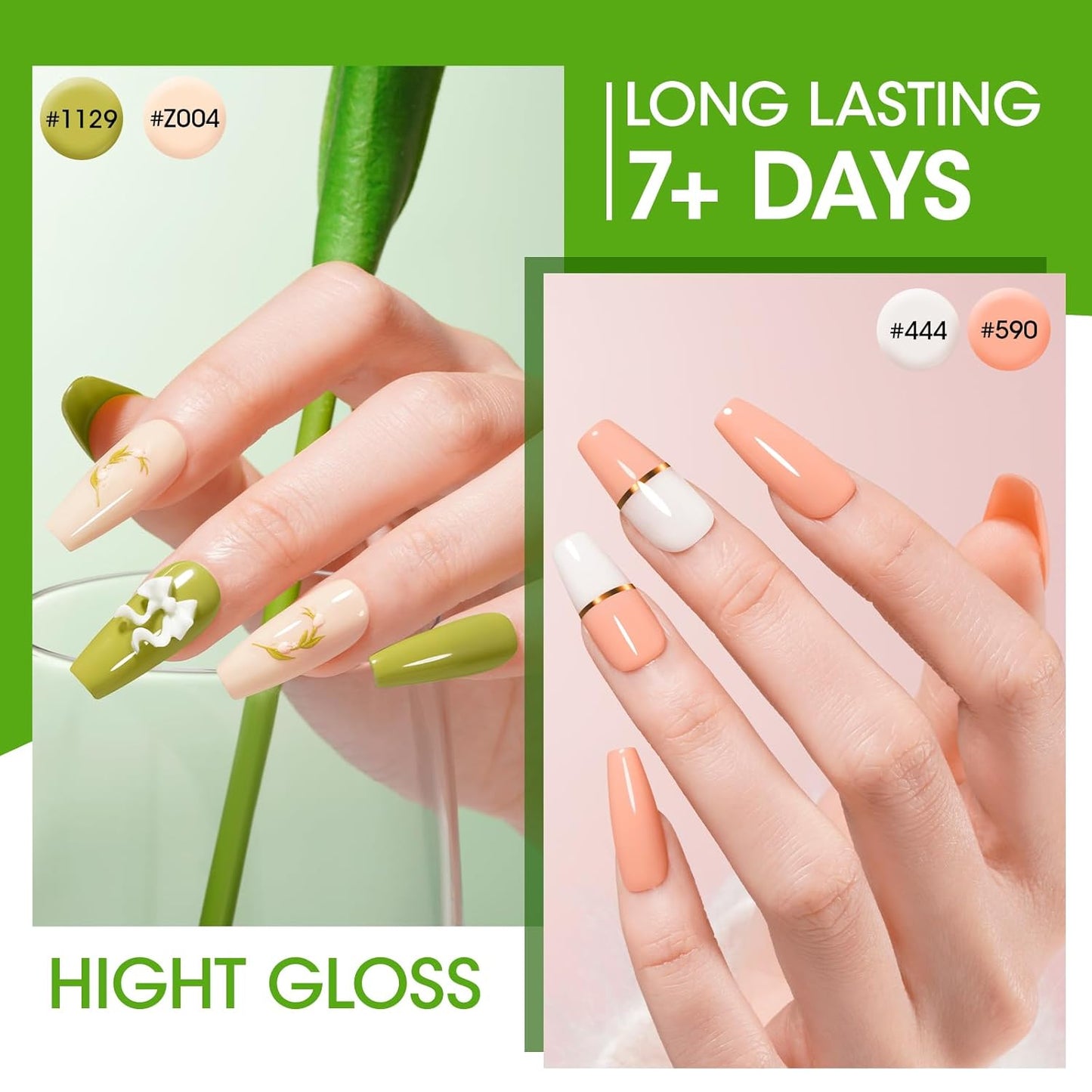 GELLEN Spring Summer Regular Nail Polish Non Gel, Fast Air Drying Traditional Nail Polish No UV Light Needed, Nude Green Set for Women Manicure Home Salon St. Patricks Day, Hema Free, 10ml
