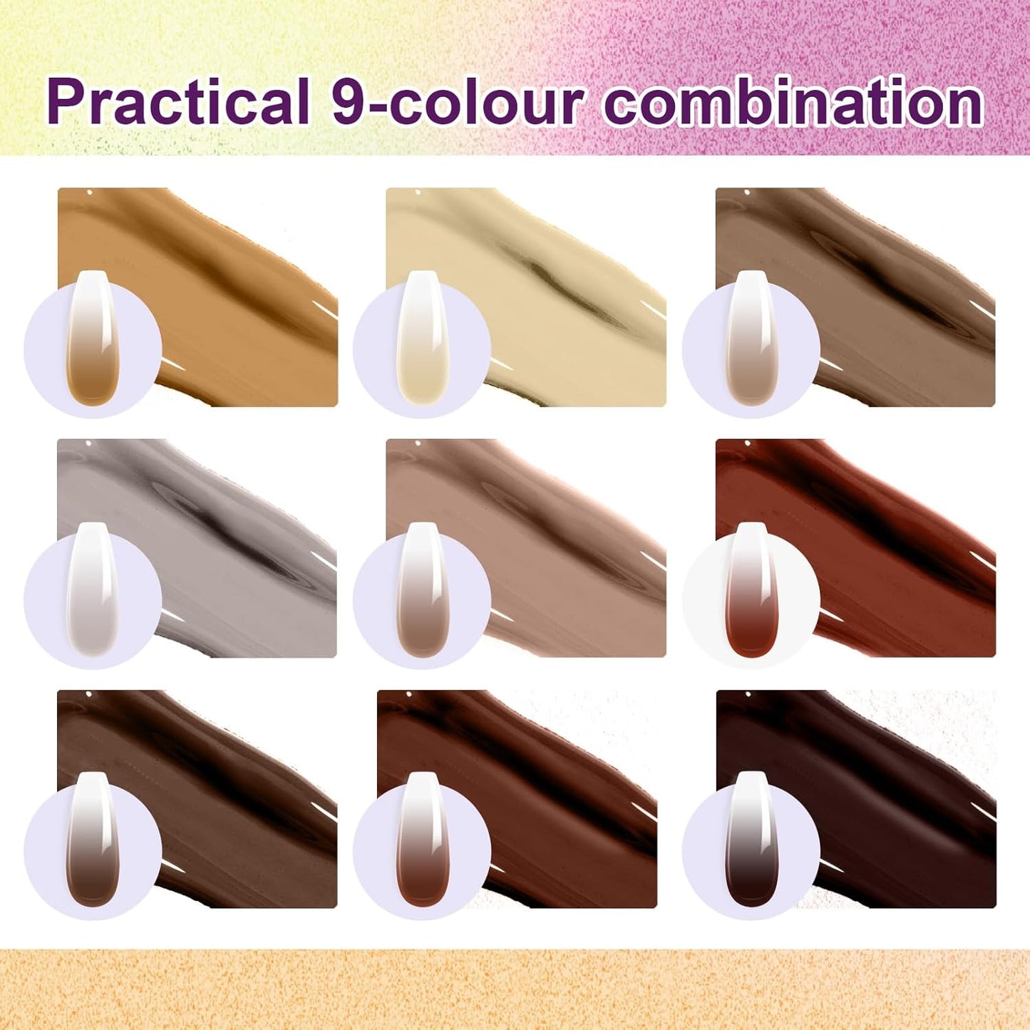 Gradient Painting Gel, 9 Colors Ombre Gel Nail Polish Almond Cream Brown for Pigment Pat Aura Nails French Manicure Soak Off UV Home Salon DIY Nail Art Coconut Latte