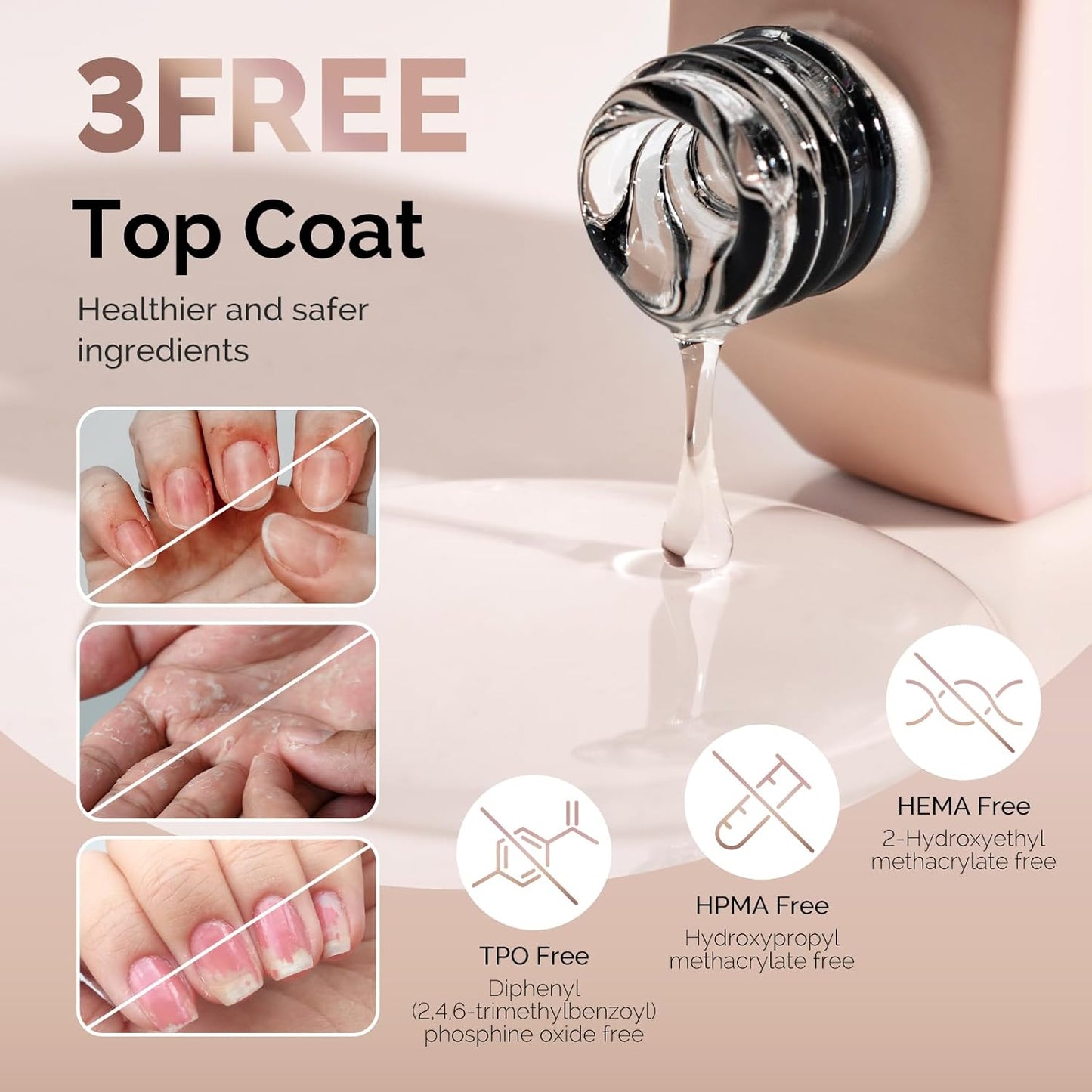 MelodySusie Hema Free Gel Top Coat,Hema Free,Hpma Free,Tpo Free,No Wipe,Soak off UV LED Drying,Long Lasting Gloss Shiny 15ML