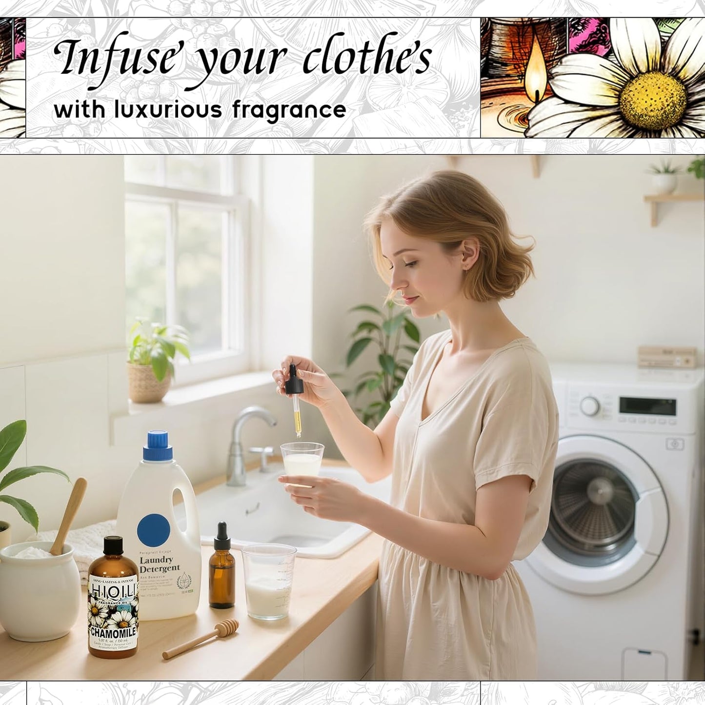 HIQILI Chamomile Fragrance Oil for Candle, Soap Making, Use in Essential Oil Diffusers, Add to Body Lotion, Laundry Dryer Balls - 5.07 Fl Oz