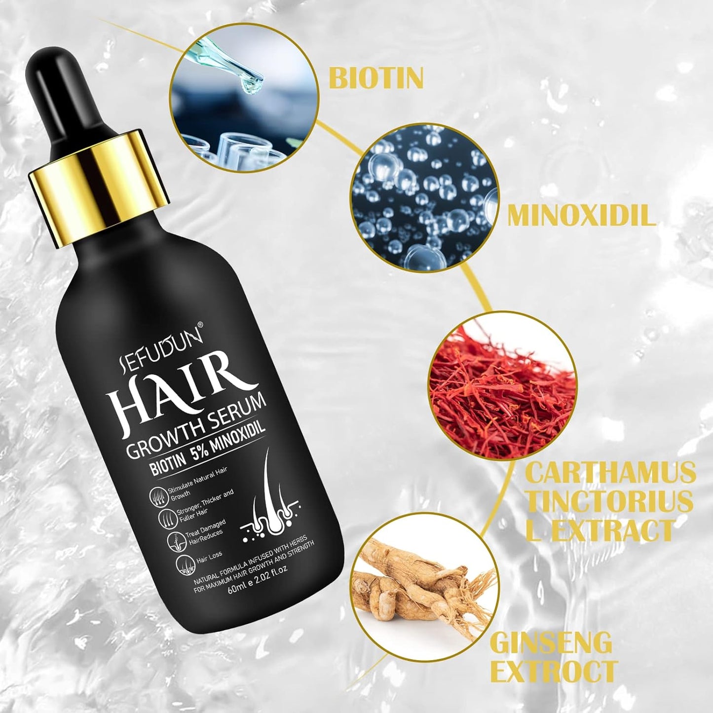 Minoxidil Hair Growth Serum for Men and Women, 5% Minoxidil with Biotin for Scalp Hair Loss and Thinning, Promotes Natural Thicker, Longer, Fuller Healthier Hair, 2.02 oz