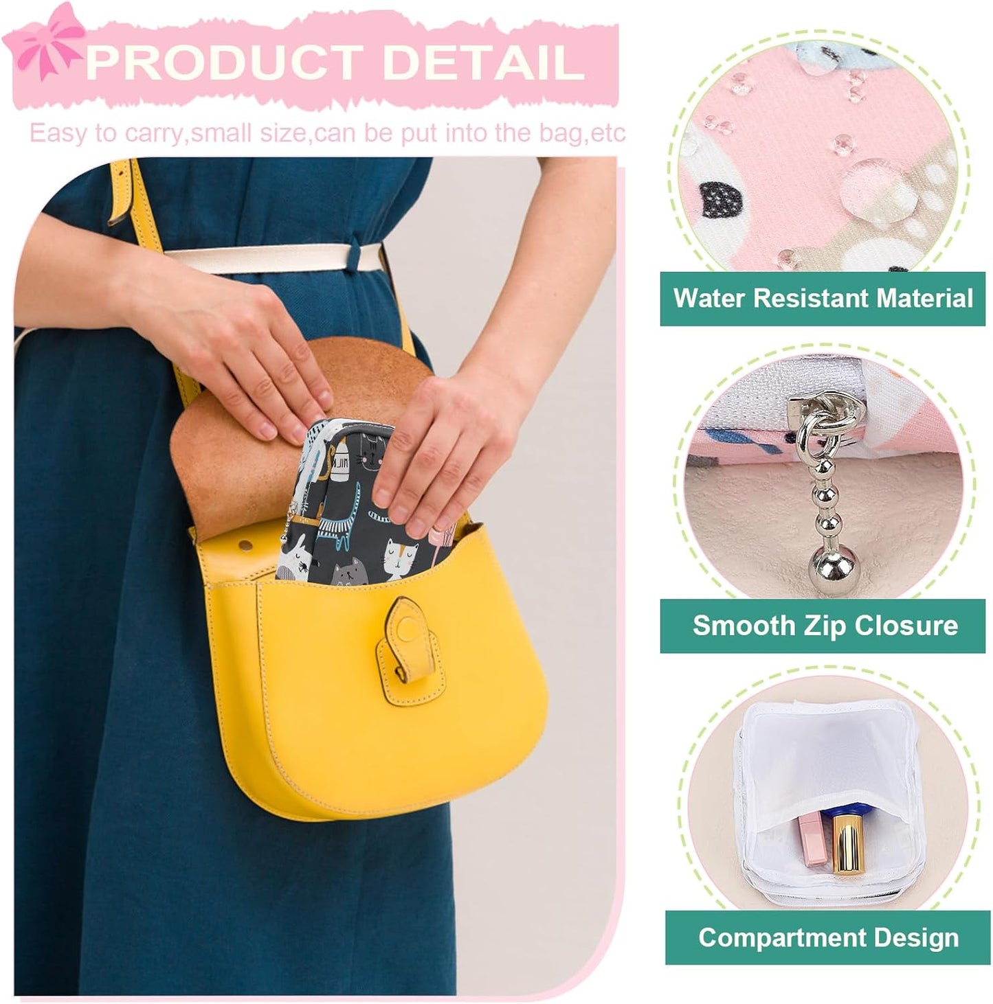 Desing Wish Period Bag Sanitary Napkin Storage Bag for Feminine Pads Panty Liners Tampons and Reusable Pads, Sanitary Pads Pouches First Period Kit for Teen Girls/Women 2 Pack (Pink/Grey Cat)