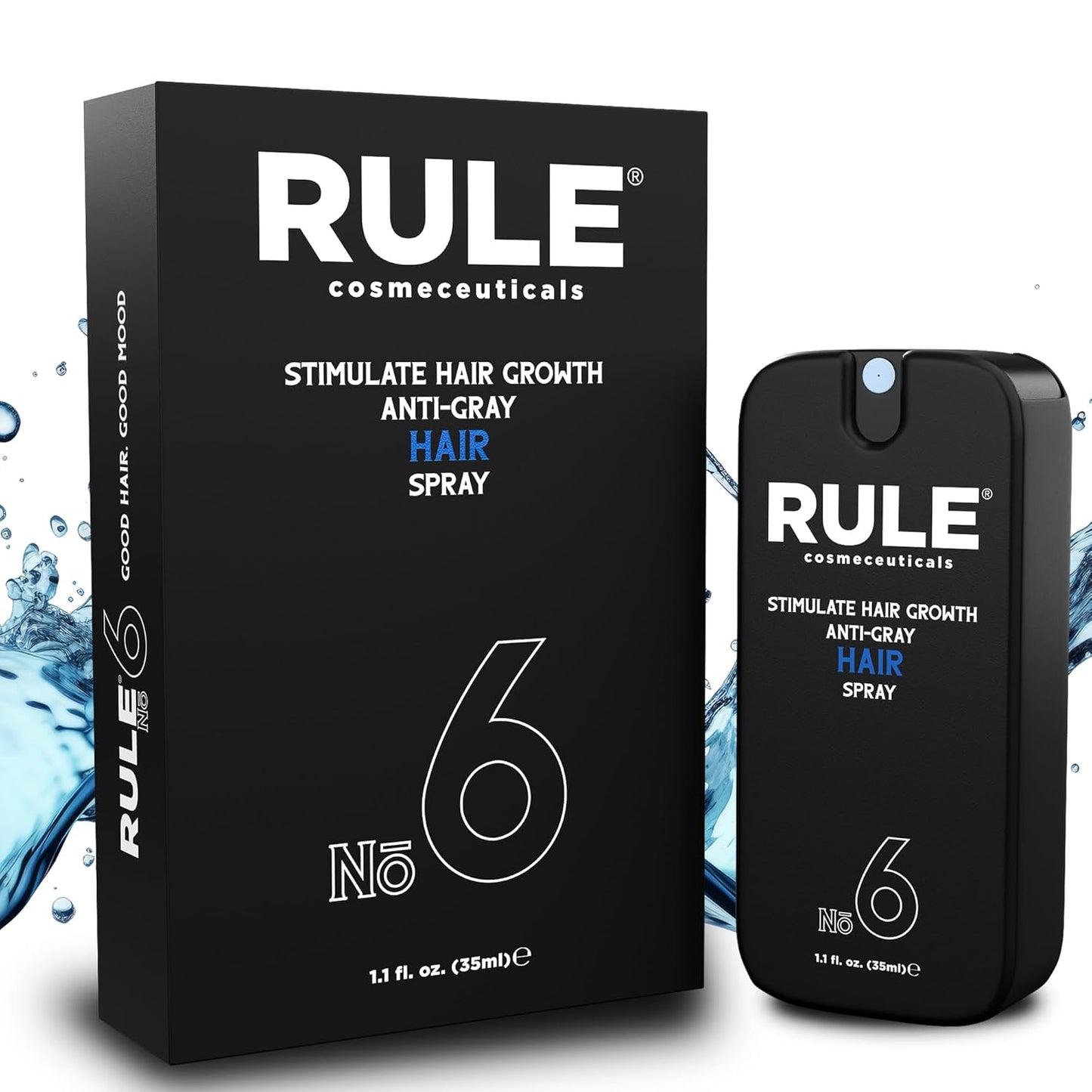 RULE No.6 Hair Growth Spray & Anti Grey Hair Treatment, Minoxidil Alternative Hair Regrowth Treatment for Men, Natural Hair Color Restorer, Topical Hair Growth Serum, Stop Hair Loss & Thinning